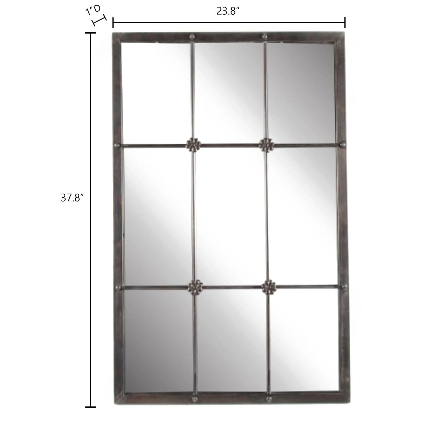 ZenVora Rustic Brown Windowpane Wall Mirror with Metal Frame, 37.75" H x 23.8" W