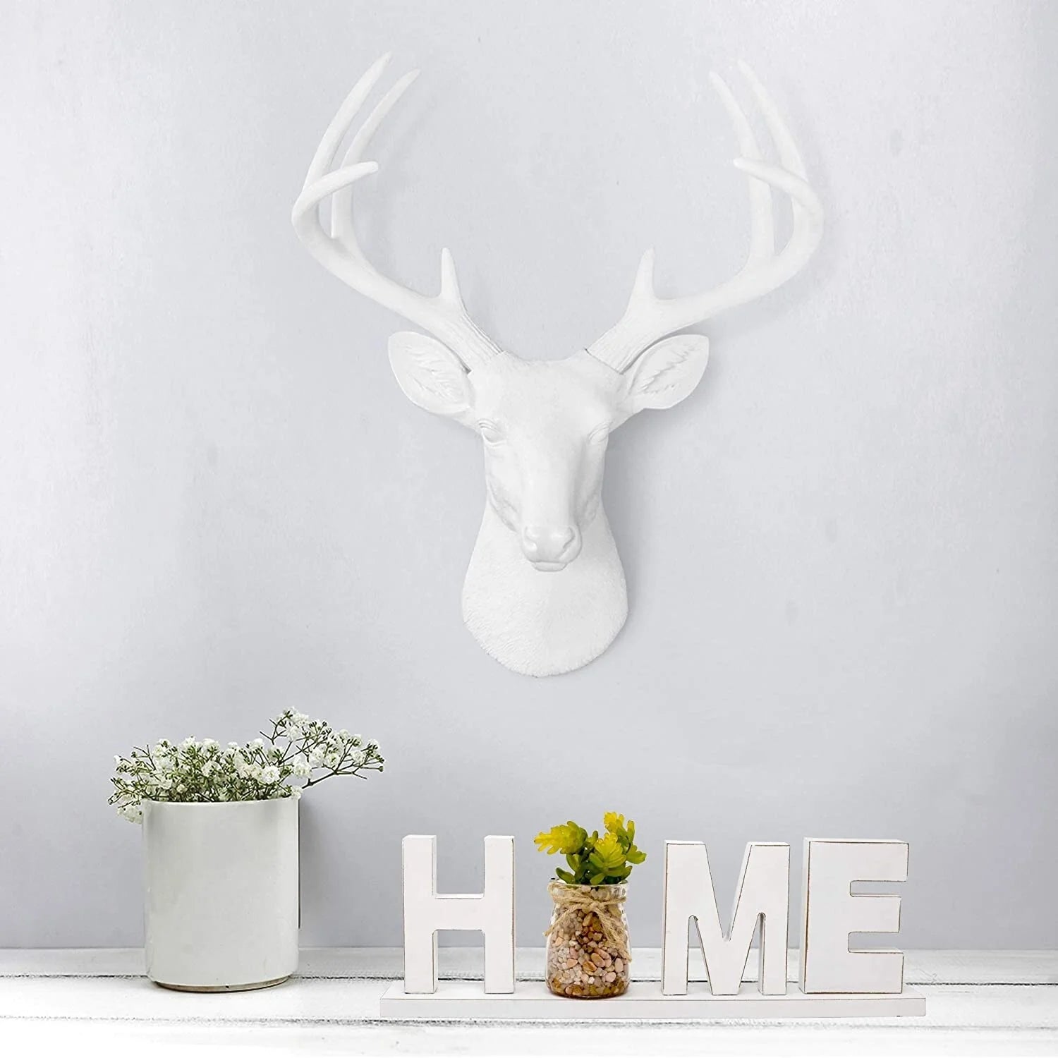 ZenVora White Deer Head Wall Decor, Modern Decorative Animal Head Sculpture for Living Room, Bedroom and Home Decoration