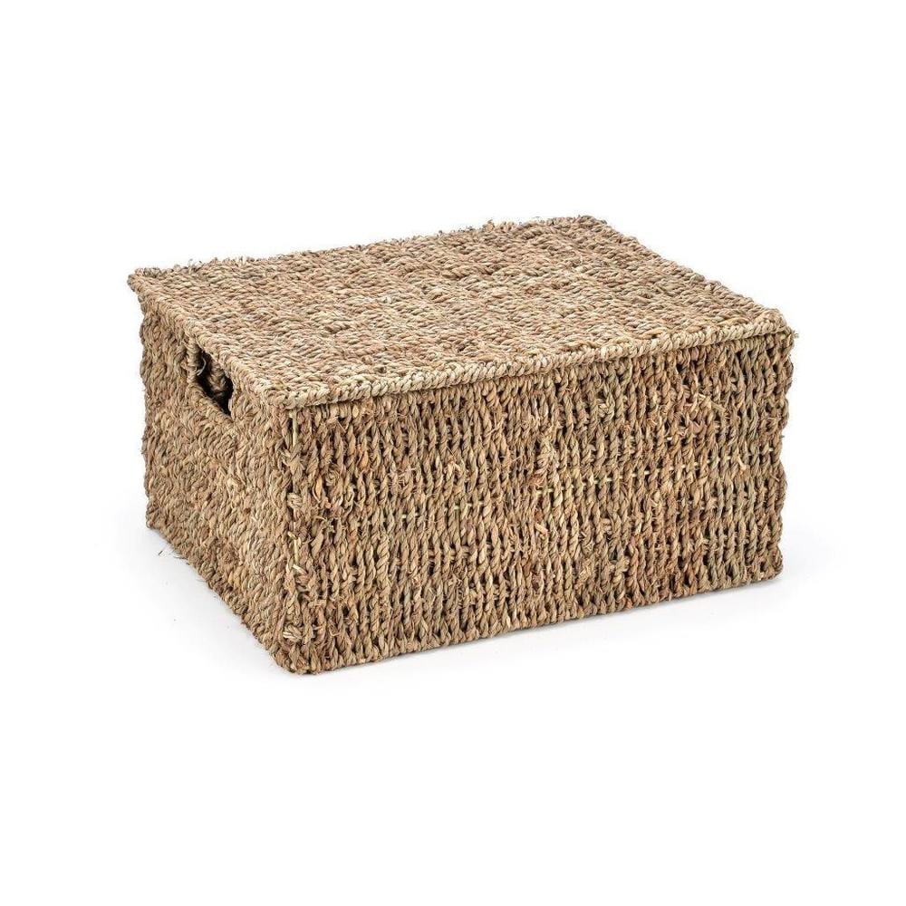 ZenVora Set of 3 Small Rectangular Seagrass Baskets with Lids, Woven Storage Baskets