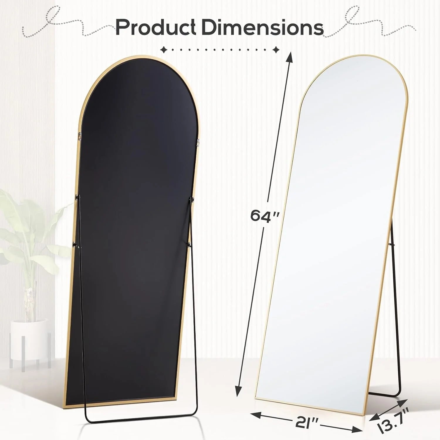 ZenVora 21x64 Full Length Arched Mirror, Large Tall Body Dressing Mirror with Aluminum Alloy Frame, Stand and Wall Mount Option