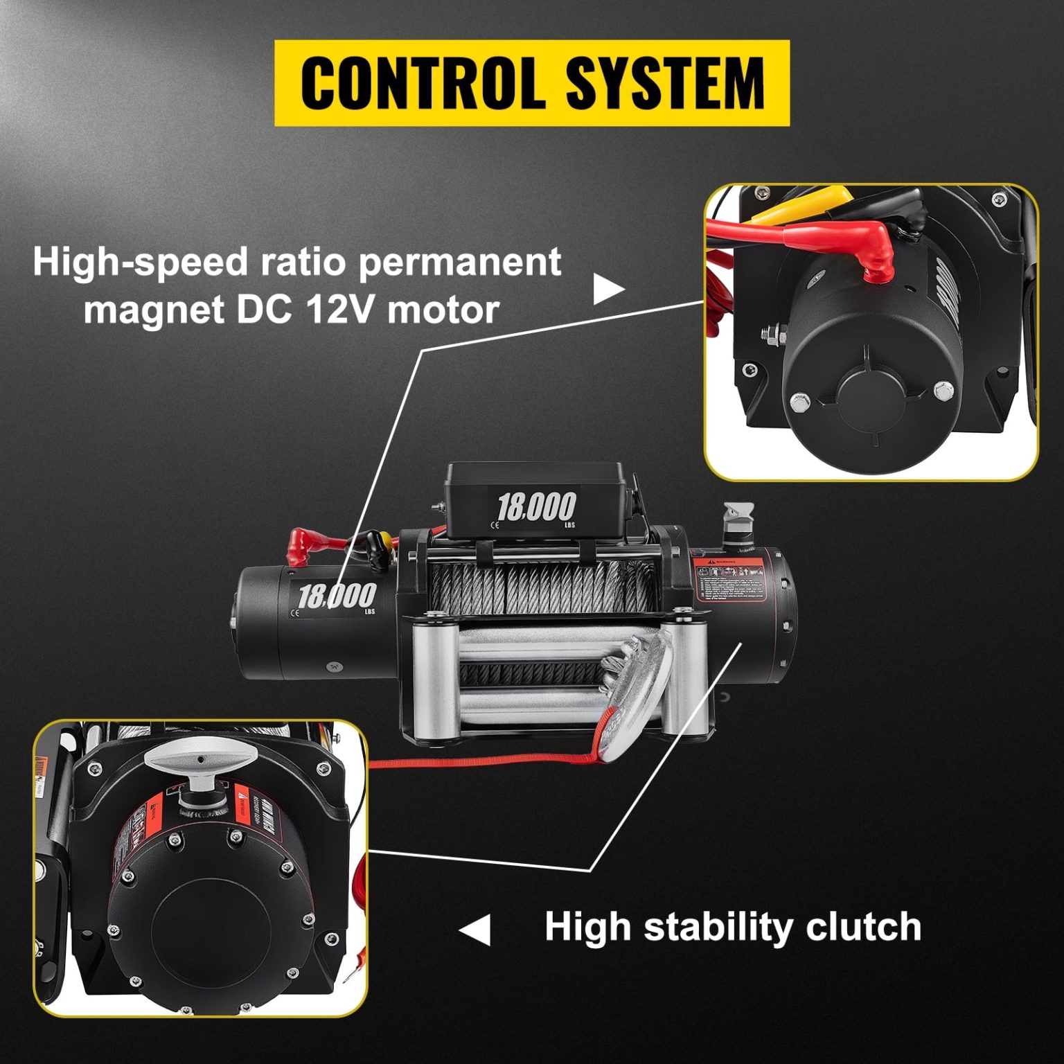 ZenVora 18,000 LBS Electric Winch, 12V Steel Cable Winch, Off-Road Towing Winch for ATV, UTV, Truck and Trailer