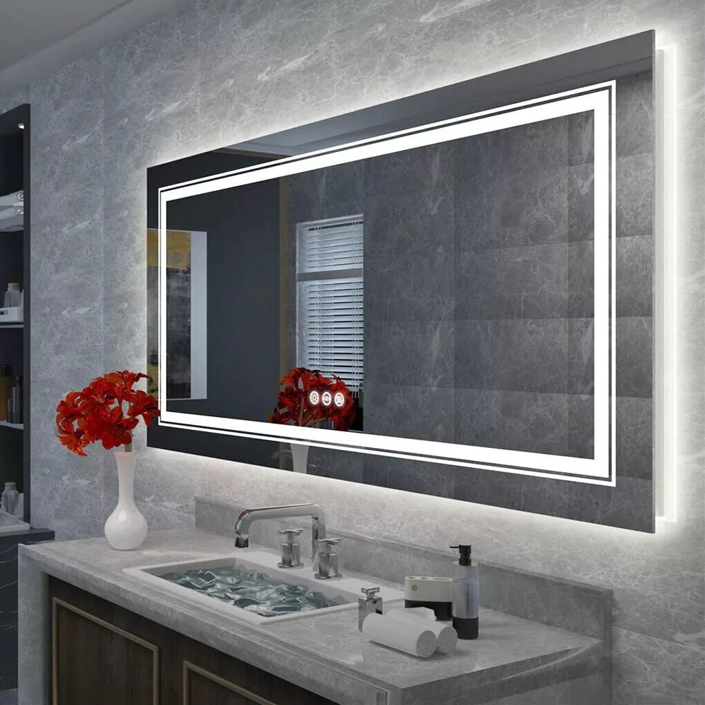 ZenVora Extra Large LED Lighted Bathroom Mirror, Anti-Fog Wall Mounted Vanity Mirror with 3 Colors