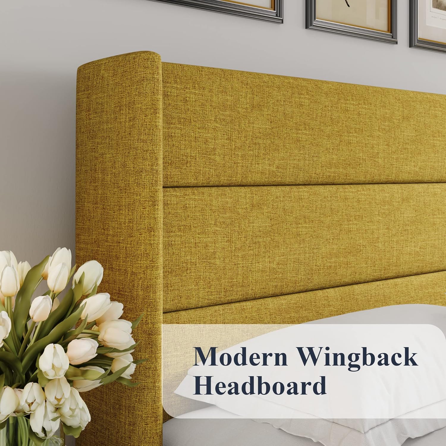 ZenVora Queen Size Lift Up Storage Bed with Wingback Headboard, Upholstered Platform Bed Frame with Hidden Storage