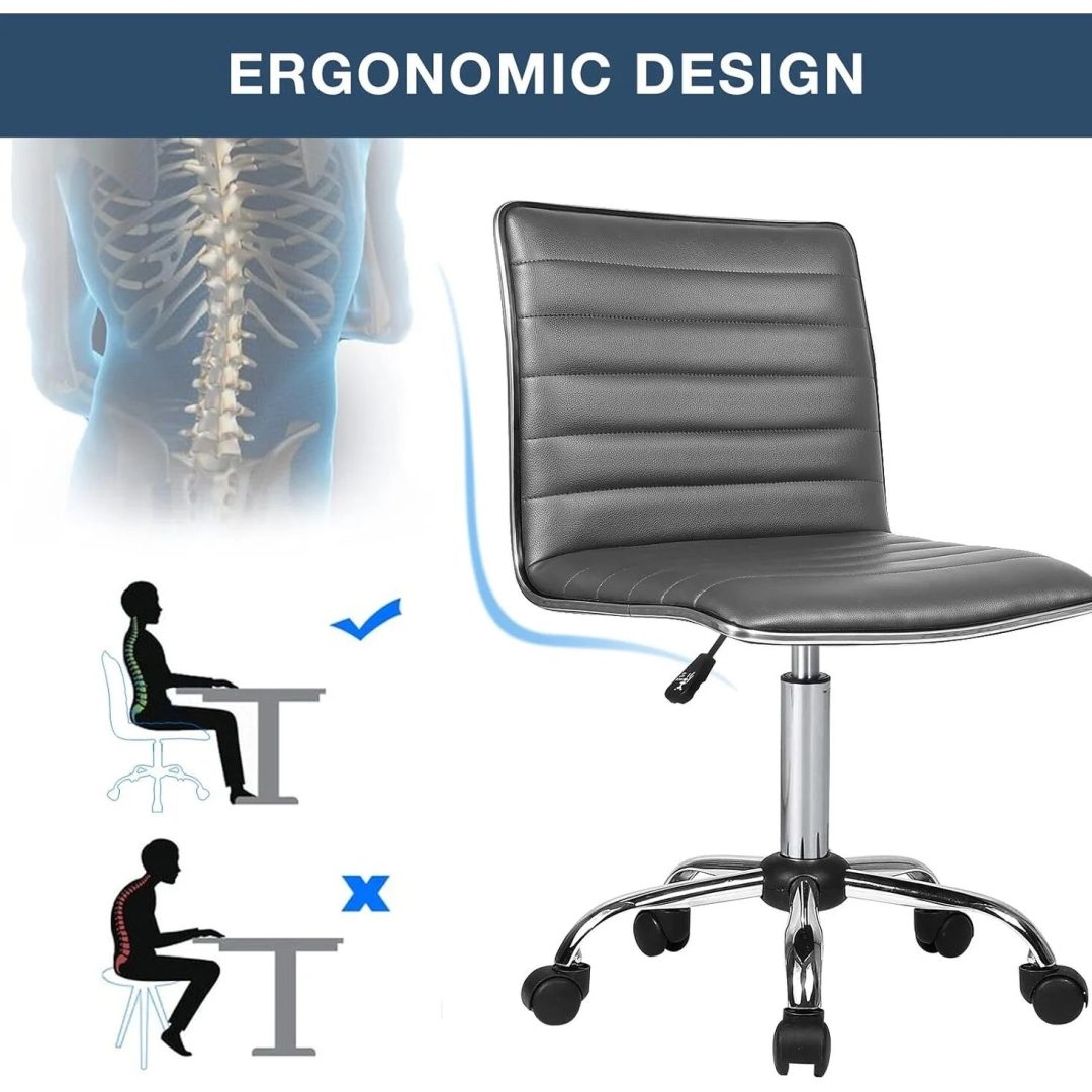 ZenVora Adjustable Mid-Back Armless Swivel Office Chair, Ribbed Task and Vanity Chair for Small Spaces