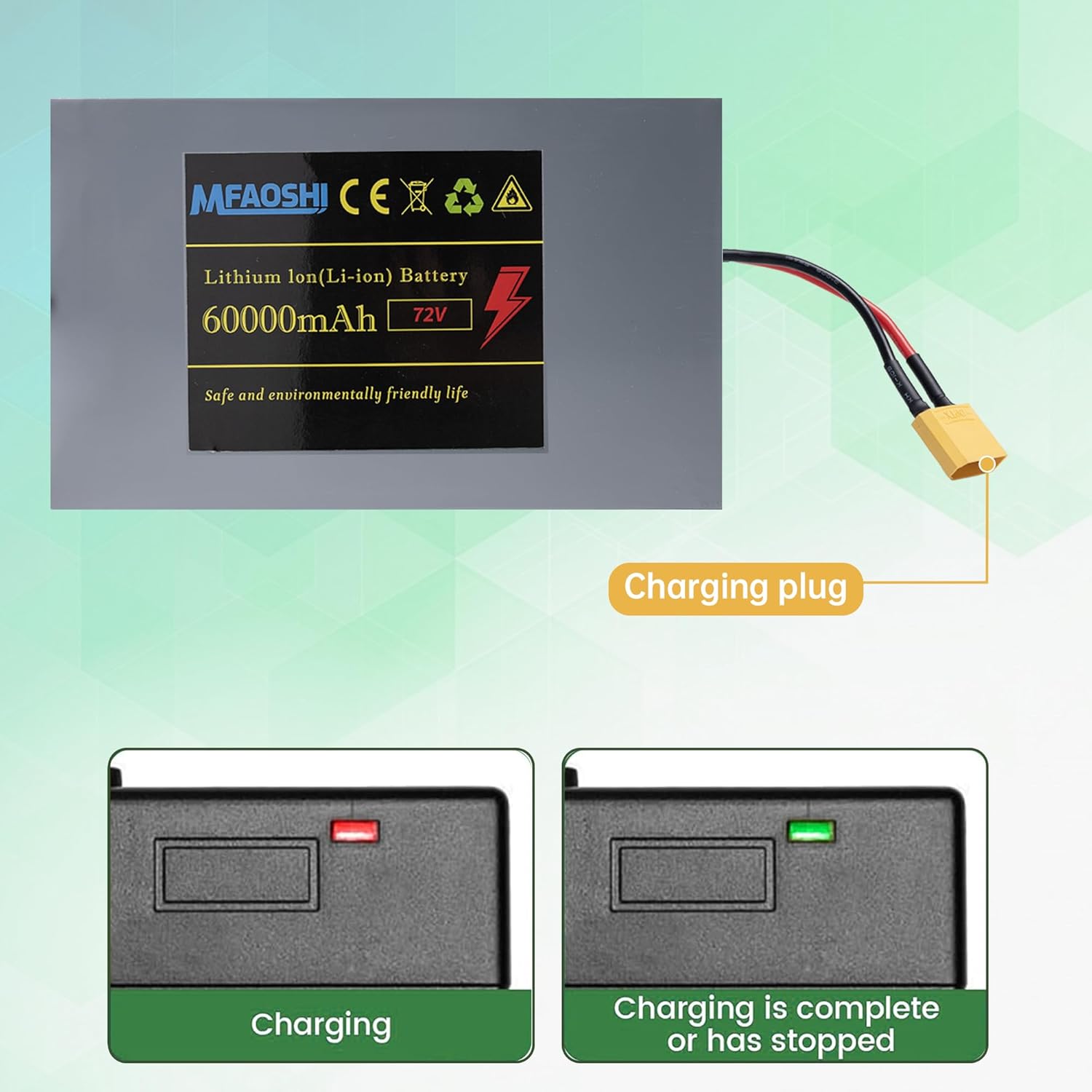 ZenVora 72V 60Ah Lithium E-Bike Battery with LED, XT90 Connector