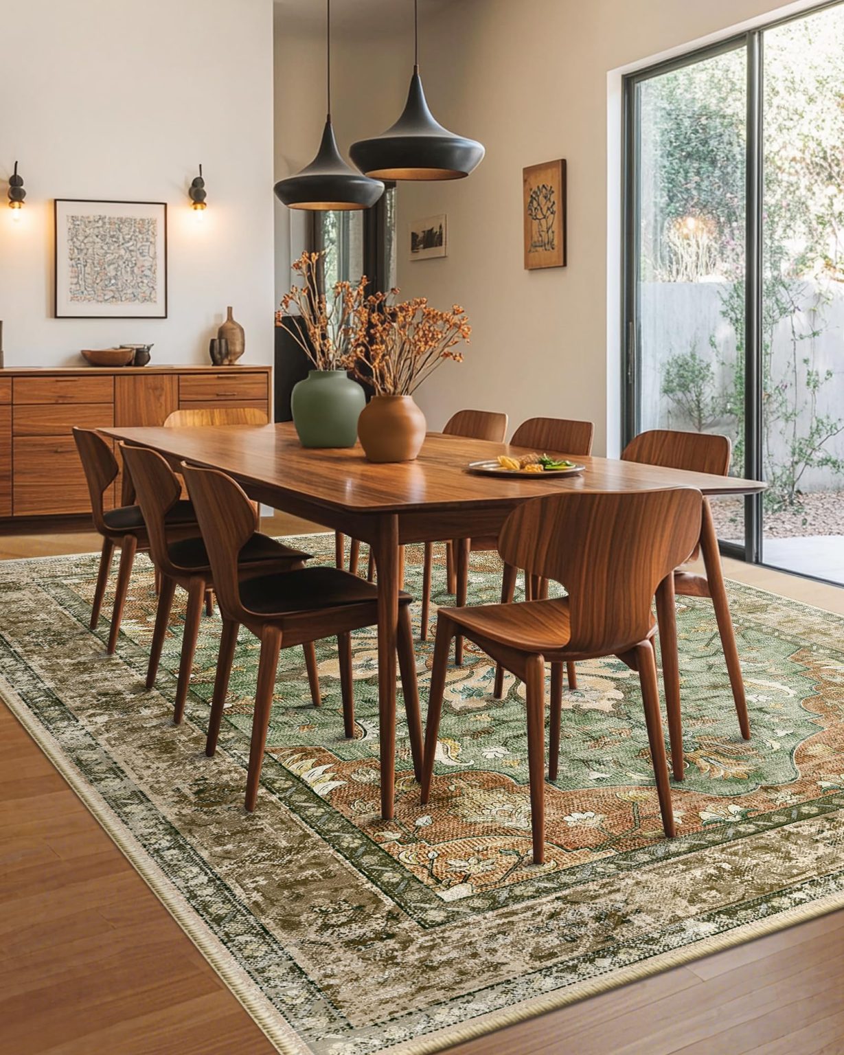 ZenVora 8x10 Washable Floral Medallion Area Rug, Non-Slip Decorative Floor Rug for Living Room, Bedroom and Home