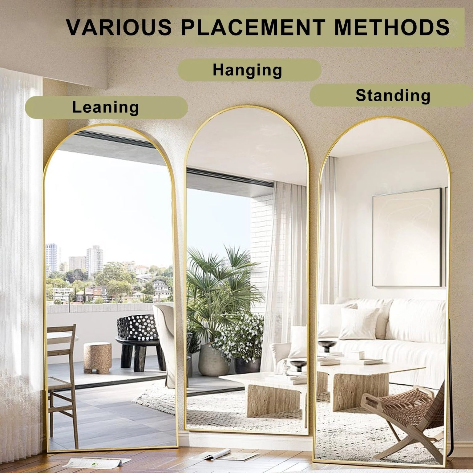 ZenVora Modern Arched Full Length Floor Mirror, Aluminum Alloy Frame Standing Full Body Mirror
