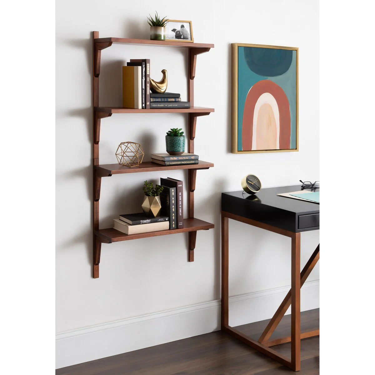 ZenVora Mid-Century Wall Shelves, 24x8x24 Inch Decorative Wall Mounted Storage and Display Shelving for Home Decor