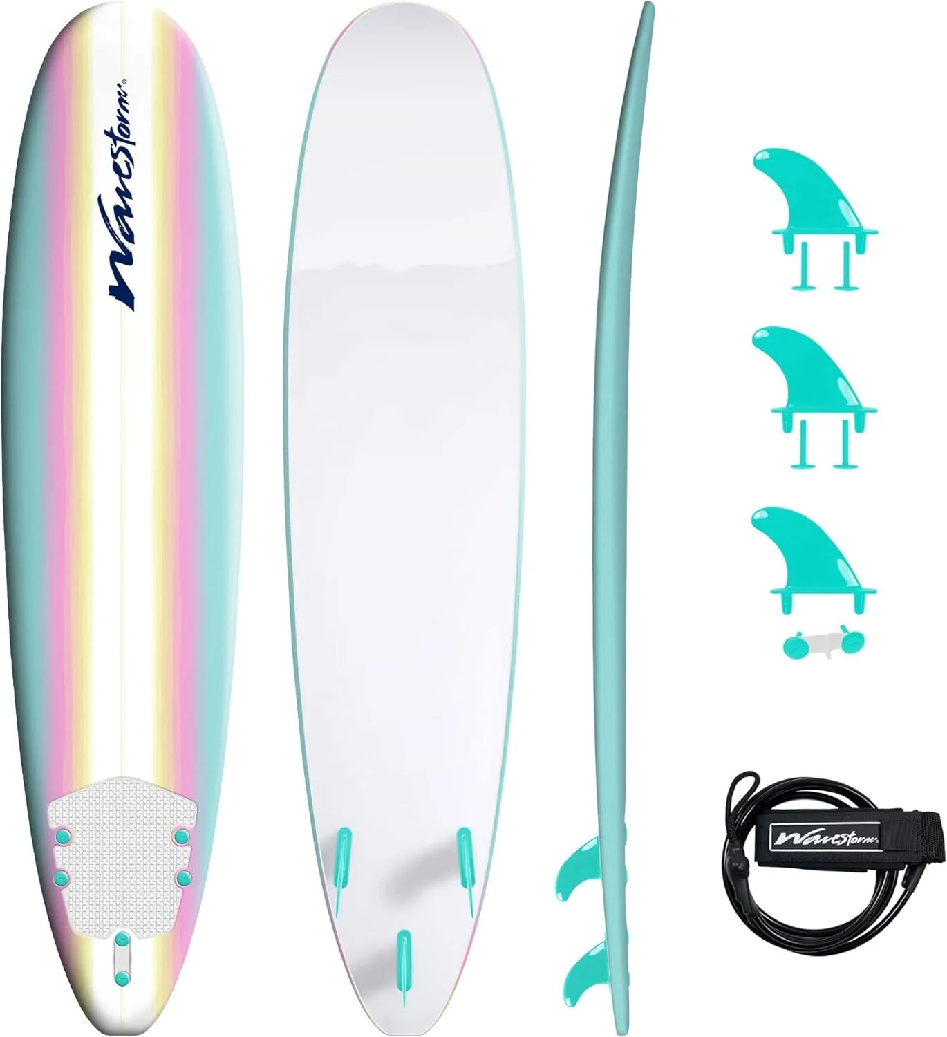 ZenVora 8ft Soft Top Foam Surfboard – EPS Core with 3 Stringers, Wax-Free Longboard, 200lb Capacity