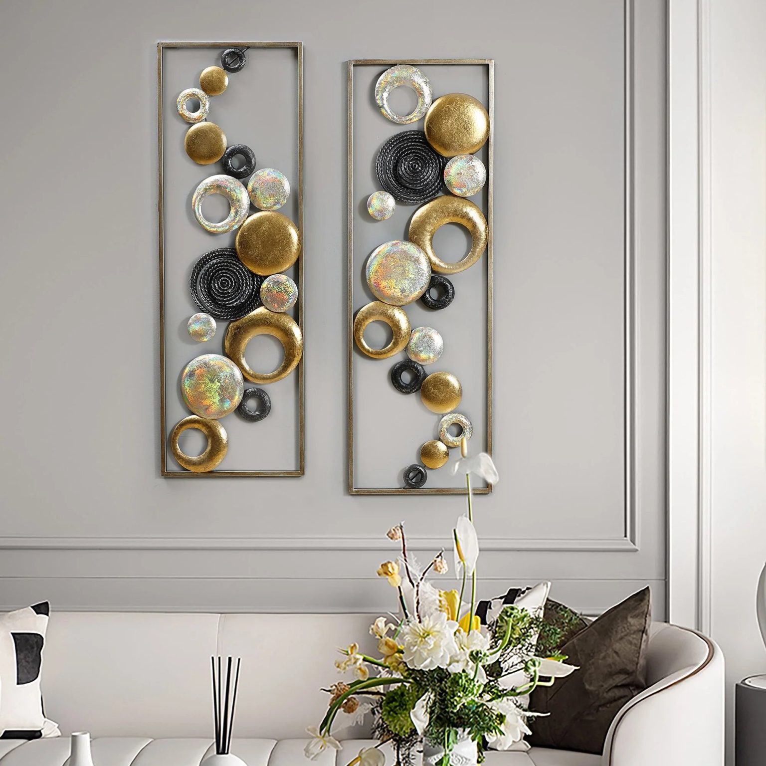 ZenVora Set of 2 Modern Multi-Color Abstract Metal Wall Decor Panels, Decorative Wall Art for Living Room and Bedroom