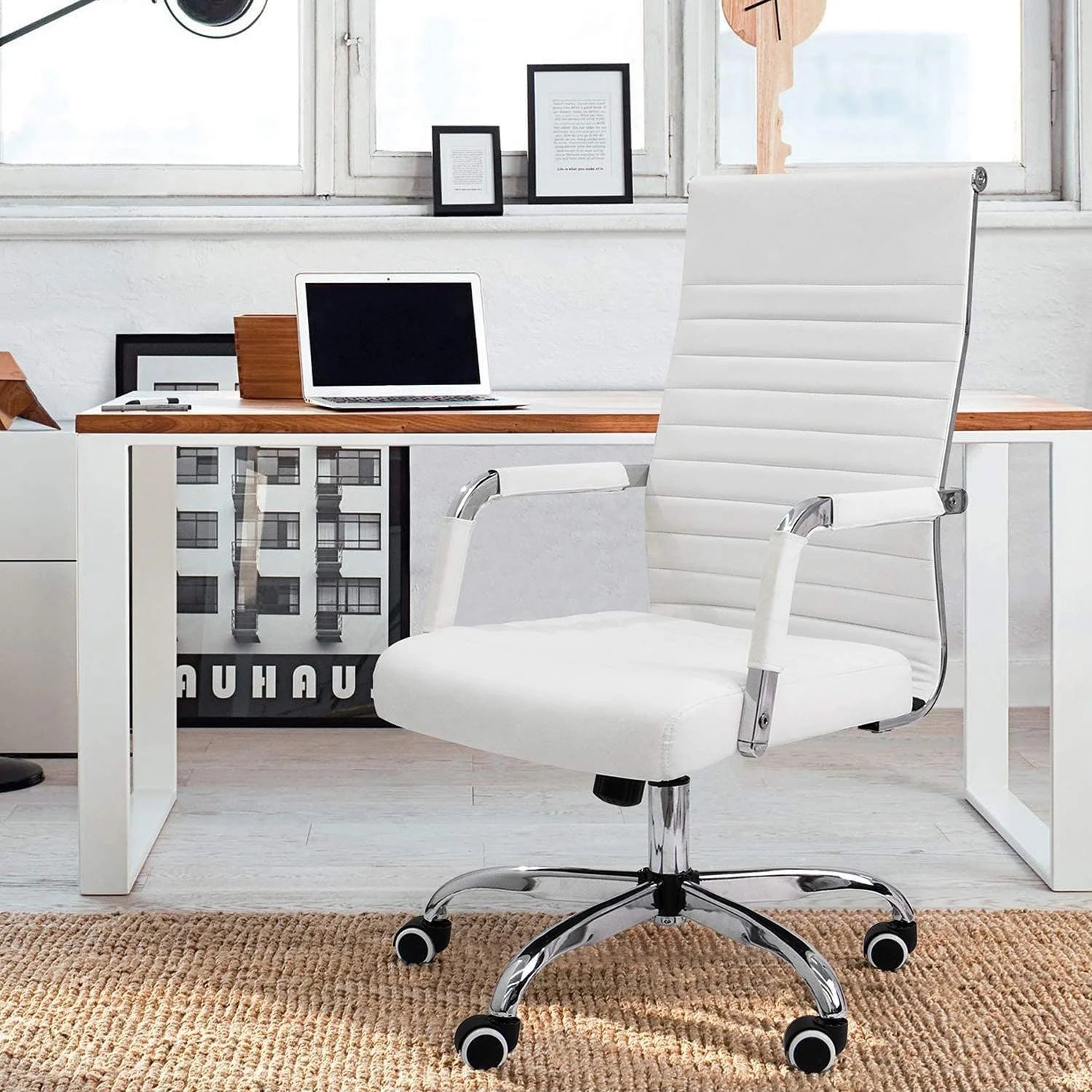 ZenVora Ergonomic Ribbed Office Chair, Modern Computer Desk Chair with Comfortable Upholstered Seat for Home and Office