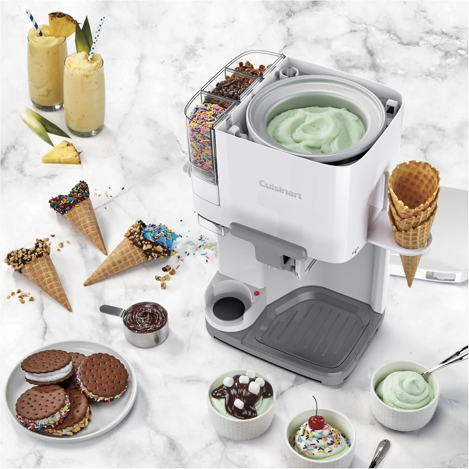 ZenVora 1.5 Qt Soft Serve Ice Cream Machine – 3 Built-In Mix-In Dispensers with Warming Plate