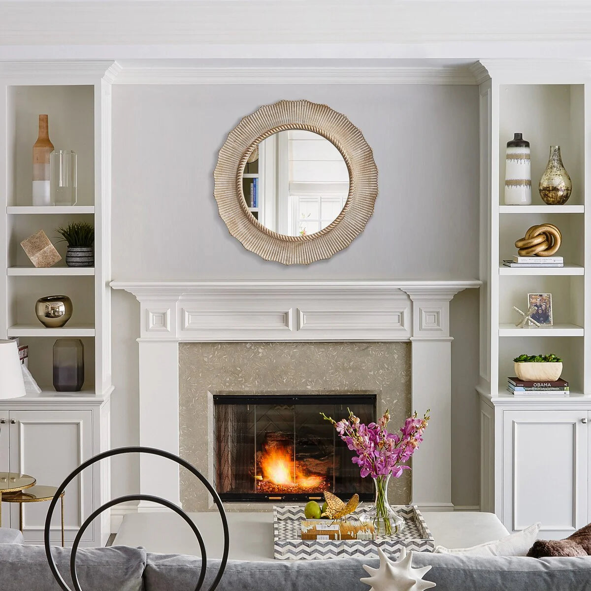 ZenVora 30 Inch Bohemian Beige Round Wood Bathroom Vanity Wall Mirror