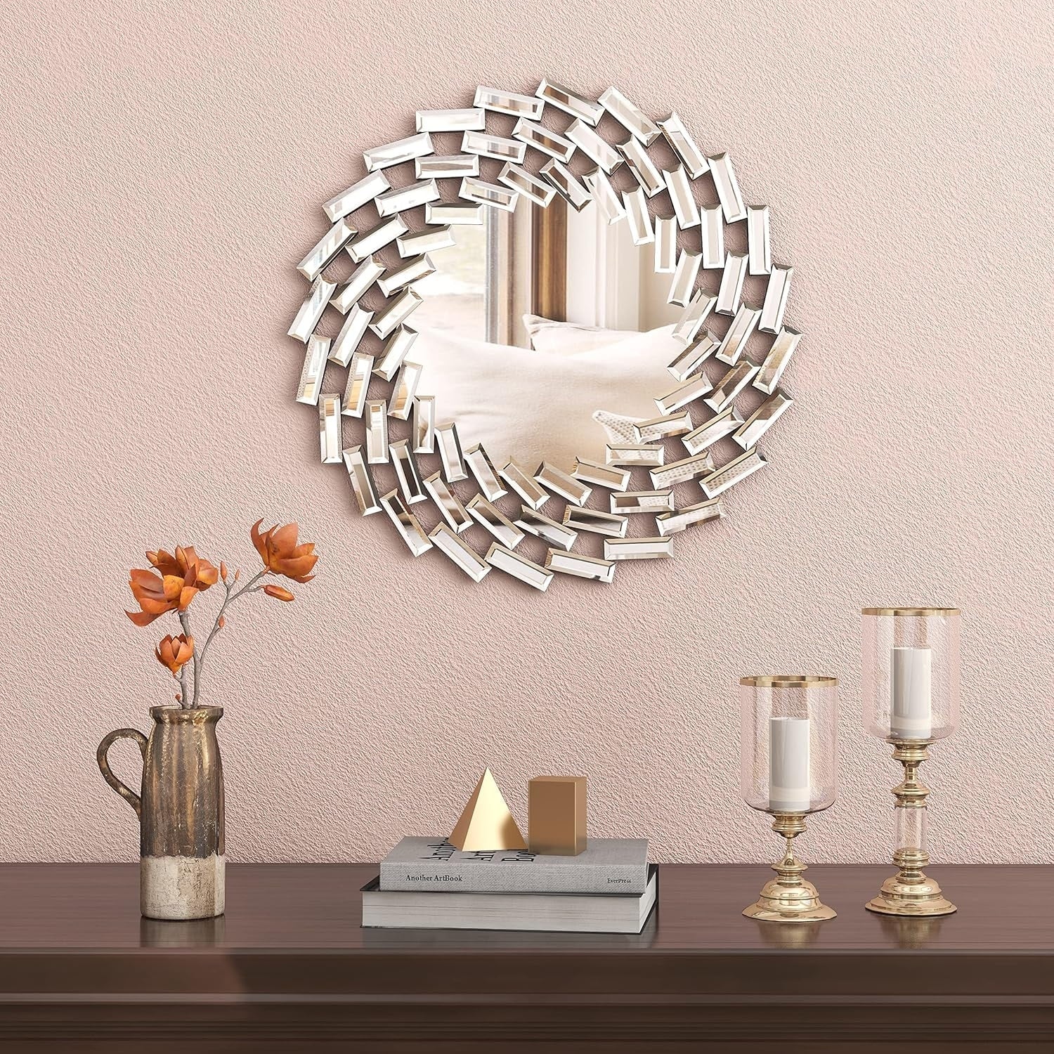 ZenVora Round Sunburst Wall Mirror, Decorative Accent Mirror for Living Room, Bedroom and Entryway Home Decor