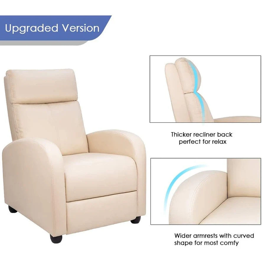 ZenVora PU Leather Recliner Chair, Single Living Room Sofa Lounge Chair with Reclining Function