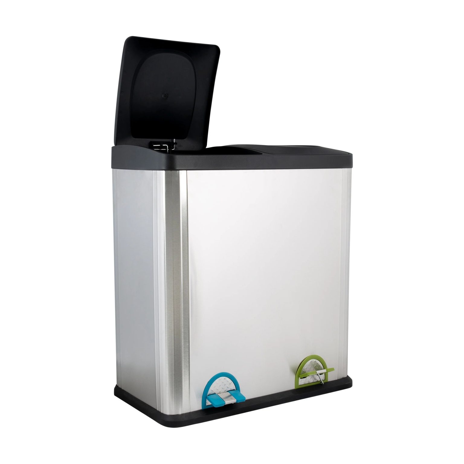 ZenVora 60L 2 Compartment Stainless Steel Recycling Bin, Dual Section Trash Sorter Container for Kitchen, Home & Office