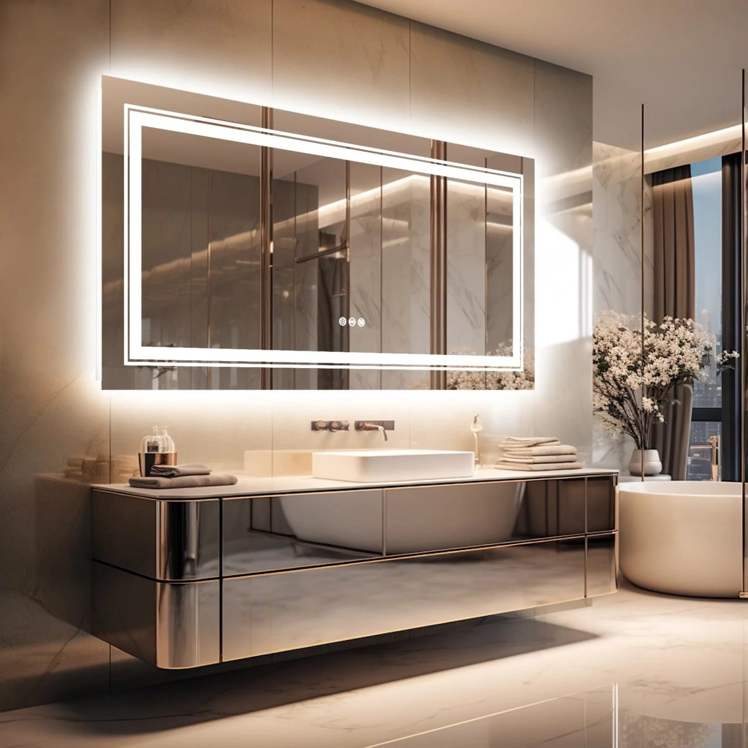 ZenVora Extra Large LED Lighted Bathroom Mirror, Anti-Fog Wall Mounted Vanity Mirror with 3 Colors