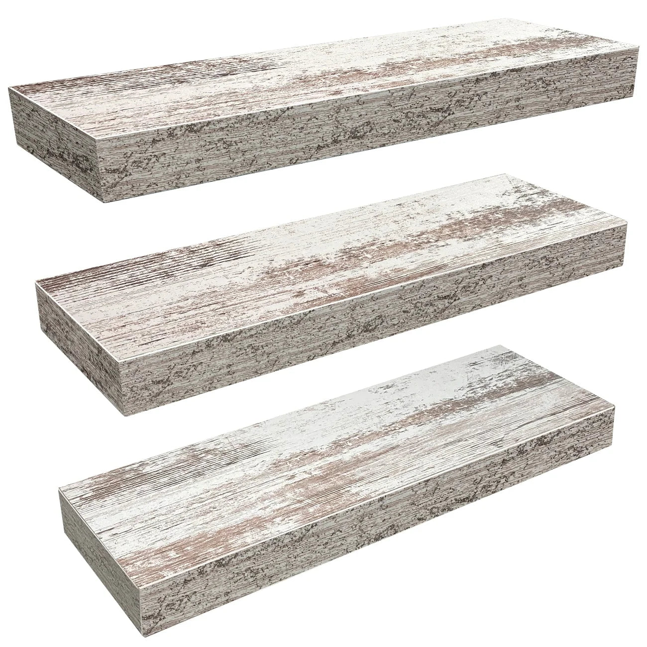 ZenVora 3-Pack Rustic Wood Floating Wall Shelves, Beach Style Hanging Display and Storage Shelves