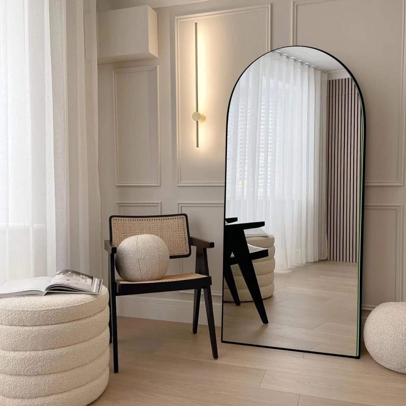 ZenVora Arched Full Length Wood Floor Mirror, Full Body Standing and Wall Mounted Mirror for Bedroom, Living Room and Home Decor