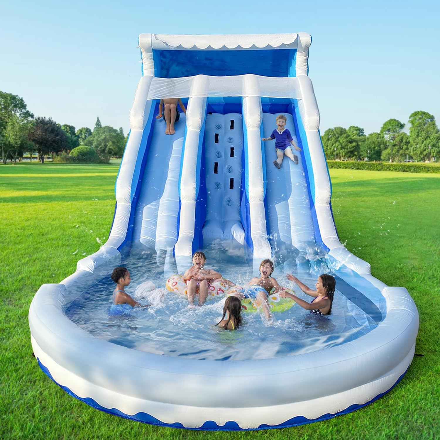 ZenVora 24.5FT Inflatable Water Slide Bounce House - Commercial Oxford Cloth Castle with Climbing Wall, Slide, Splash Pool & Blower