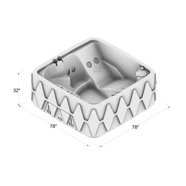 ZenVora 4-Person Square Plug-and-Play Hot Tub with Ozonator – 20 Stainless Steel Jets, LED Waterfall, 110V