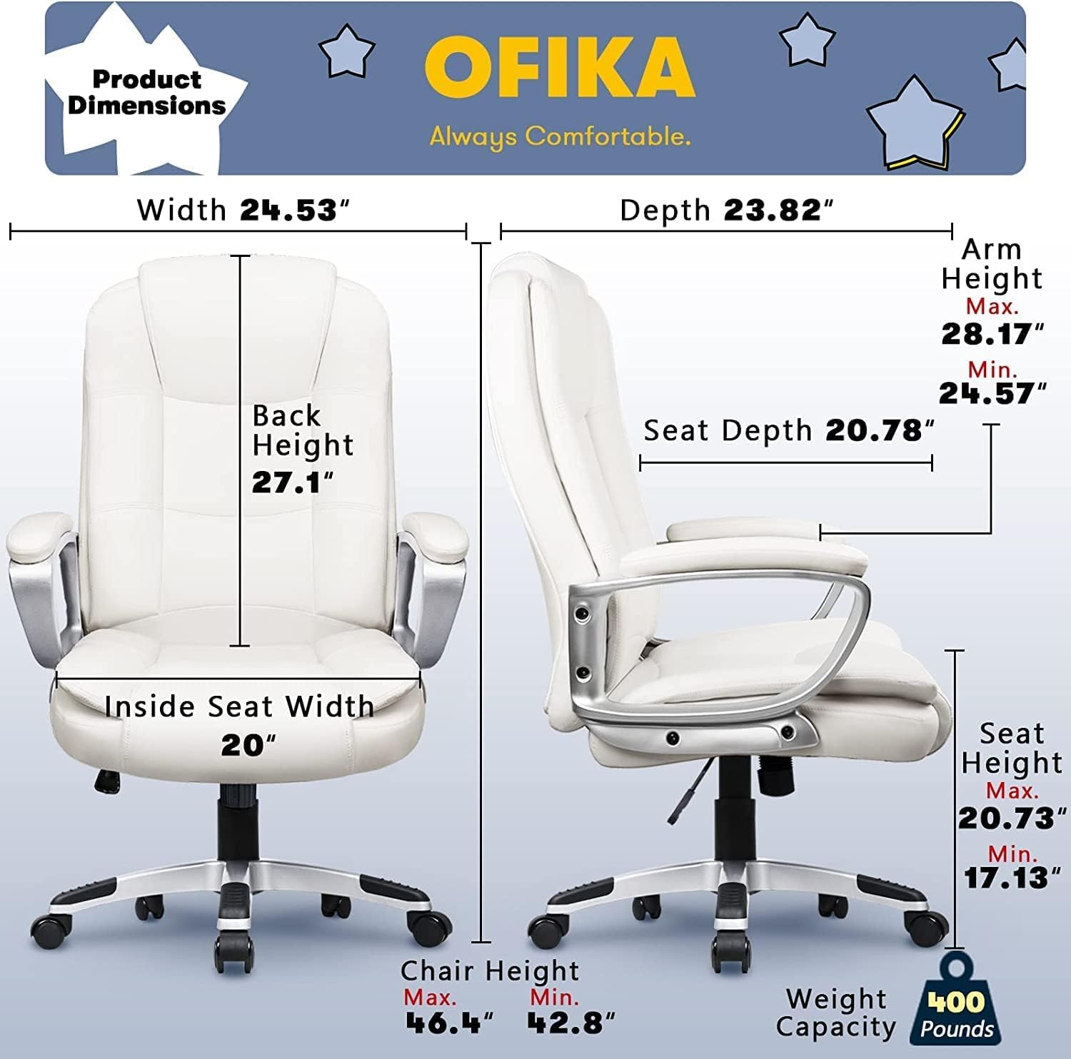 ZenVora 400 LBS Big and Tall Office Chair, Heavy Duty Ergonomic Computer Desk Chair for Home Office and Workspace