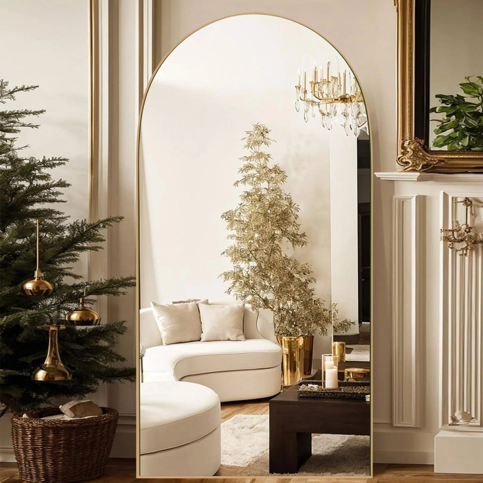 ZenVora Arched Full Length Wood Floor Mirror, Full Body Standing and Wall Mounted Mirror for Bedroom, Living Room and Home Decor