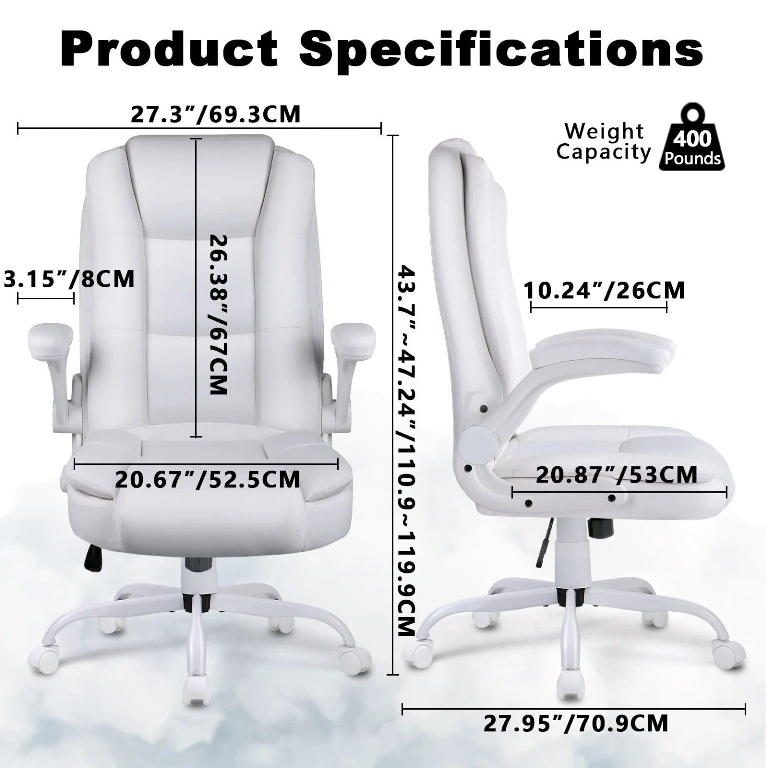 ZenVora Big and Tall Ergonomic Office Chair, High Back Leather Executive Computer Chair with Padded Flip-Up Arms