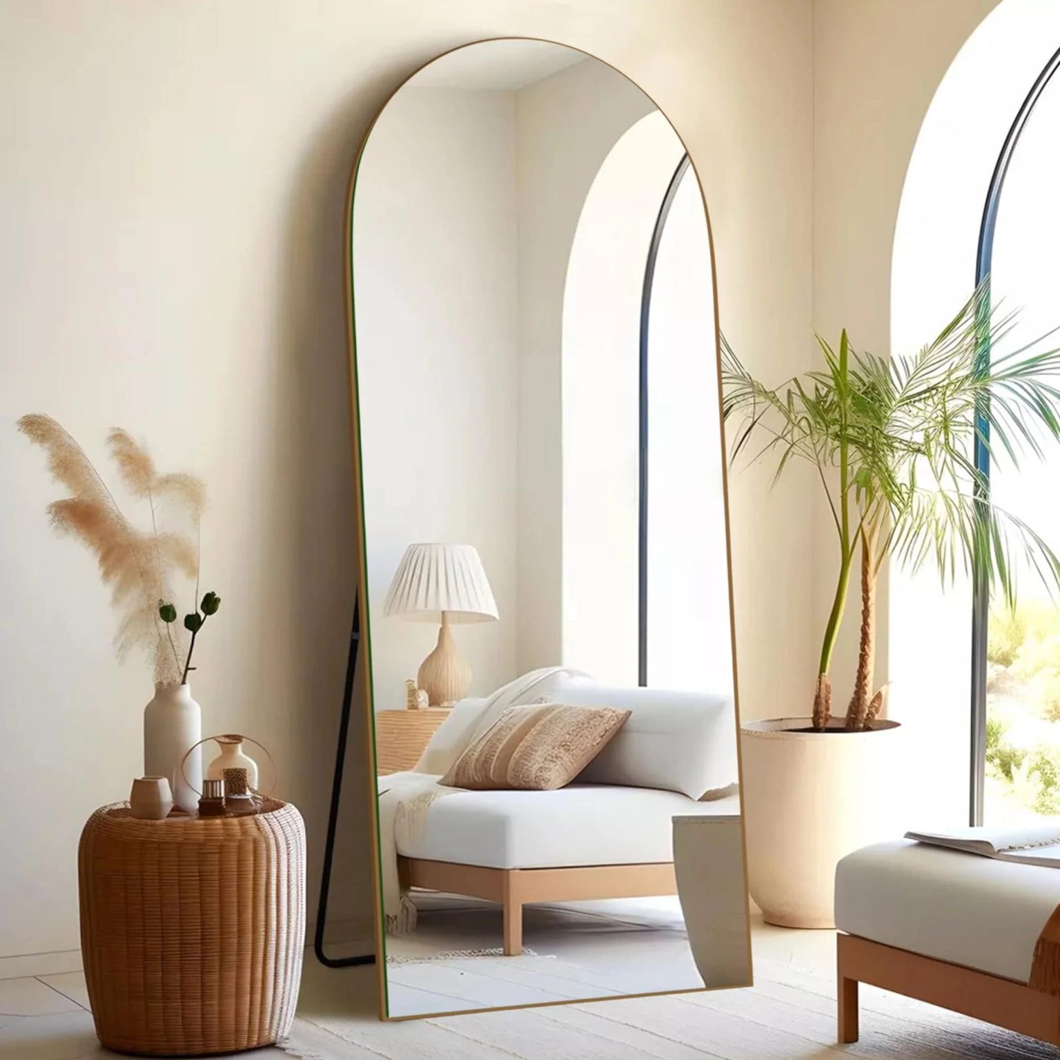 ZenVora Arched Full Length Wood Floor Mirror, Full Body Standing and Wall Mounted Mirror for Bedroom, Living Room and Home Decor