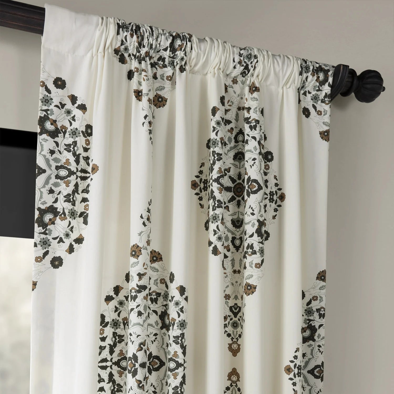 Medallion Damask Printed Cotton Room Darkening Curtain Panel, 1 Piece
