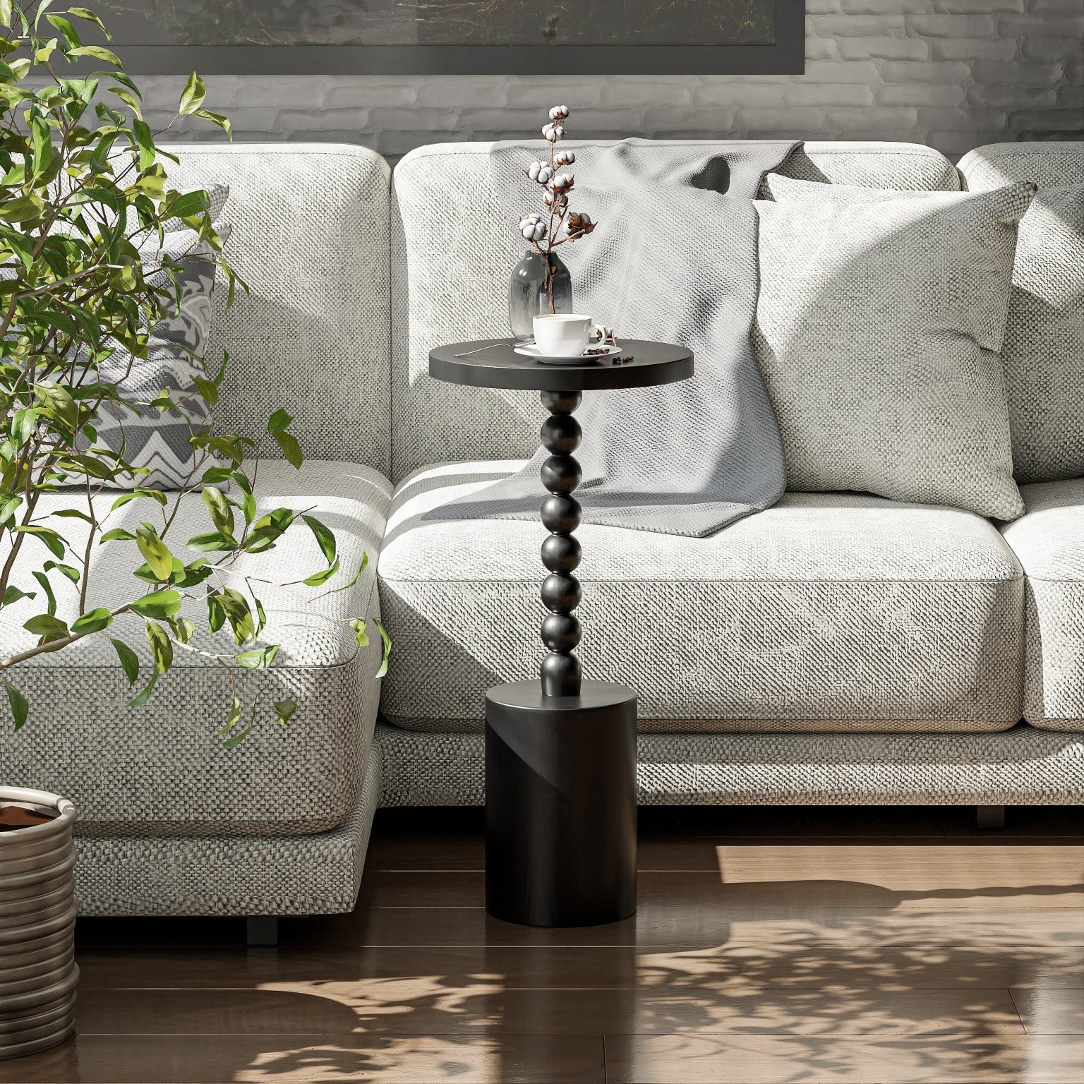 ZenVora Wood Pedestal End Table, Round Martini Drink Table for Small Spaces, Living Room and Bedroom