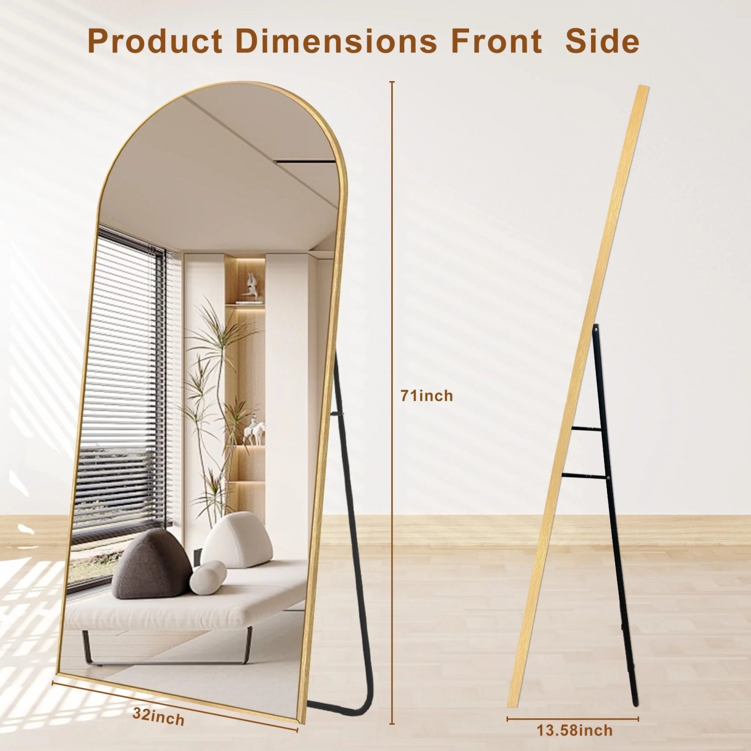 ZenVora Modern Arched Full Length Floor Mirror, Aluminum Alloy Frame Standing Full Body Mirror