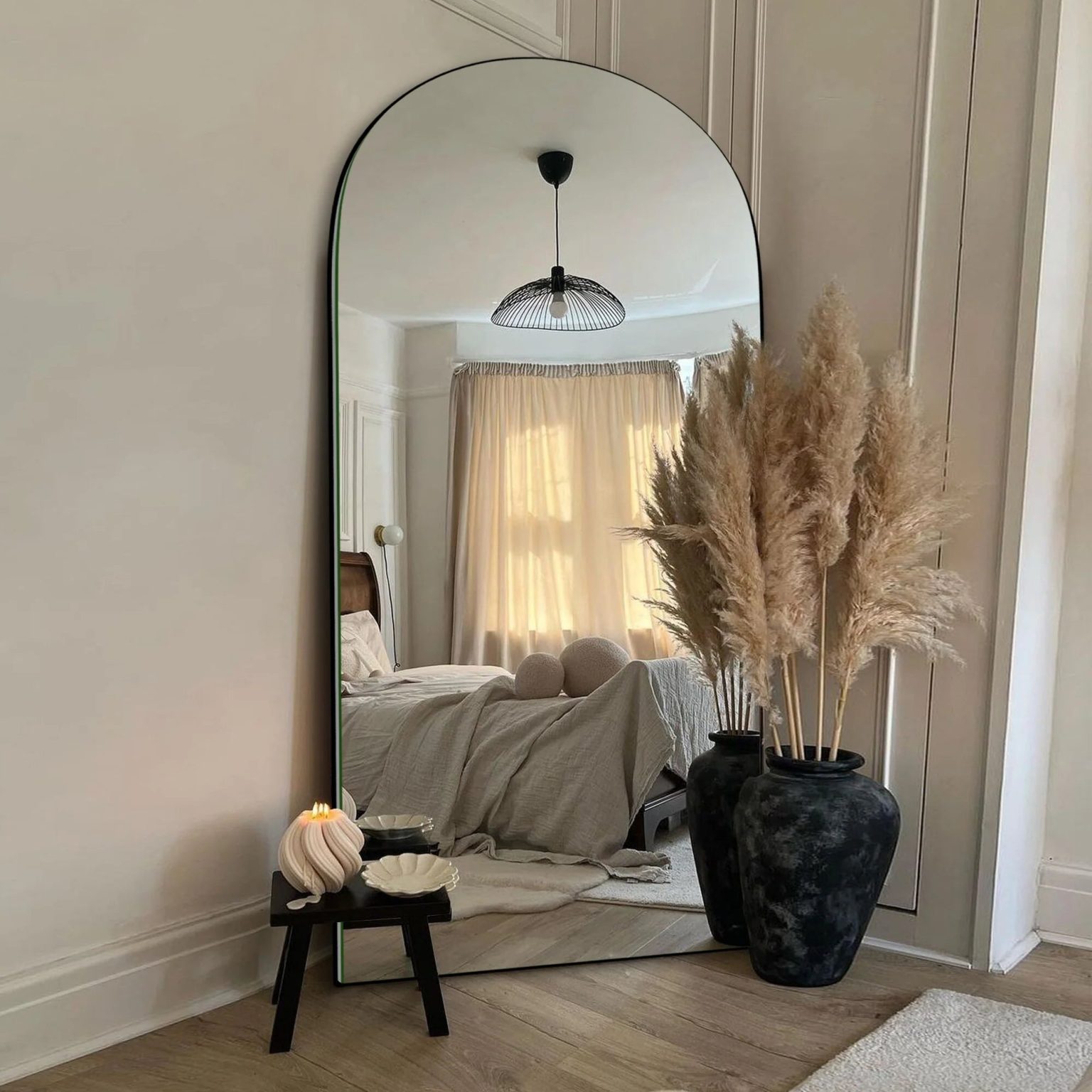ZenVora Arched Full Length Wood Floor Mirror, Full Body Standing and Wall Mounted Mirror for Bedroom, Living Room and Home Decor