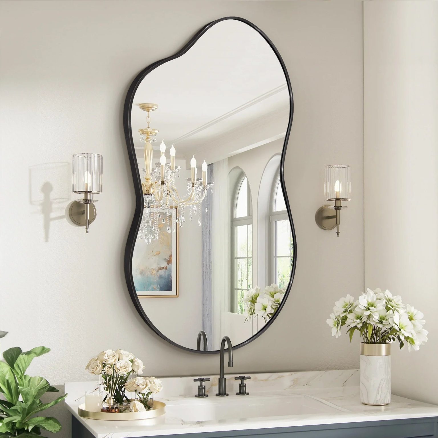 ZenVora Asymmetrical Irregular Wall Mirror, Modern Decorative Accent Mirror for Living Room, Bedroom and Entryway
