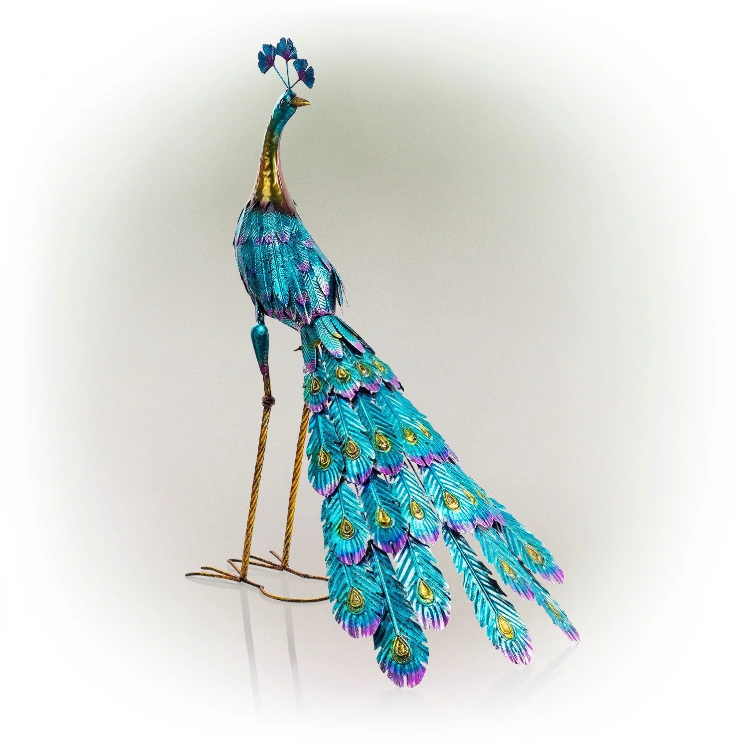 ZenVora Tall Metallic Peacock Garden Statue, Multicolor Outdoor Standing Bird Sculpture for Yard, Patio and Garden Decoration