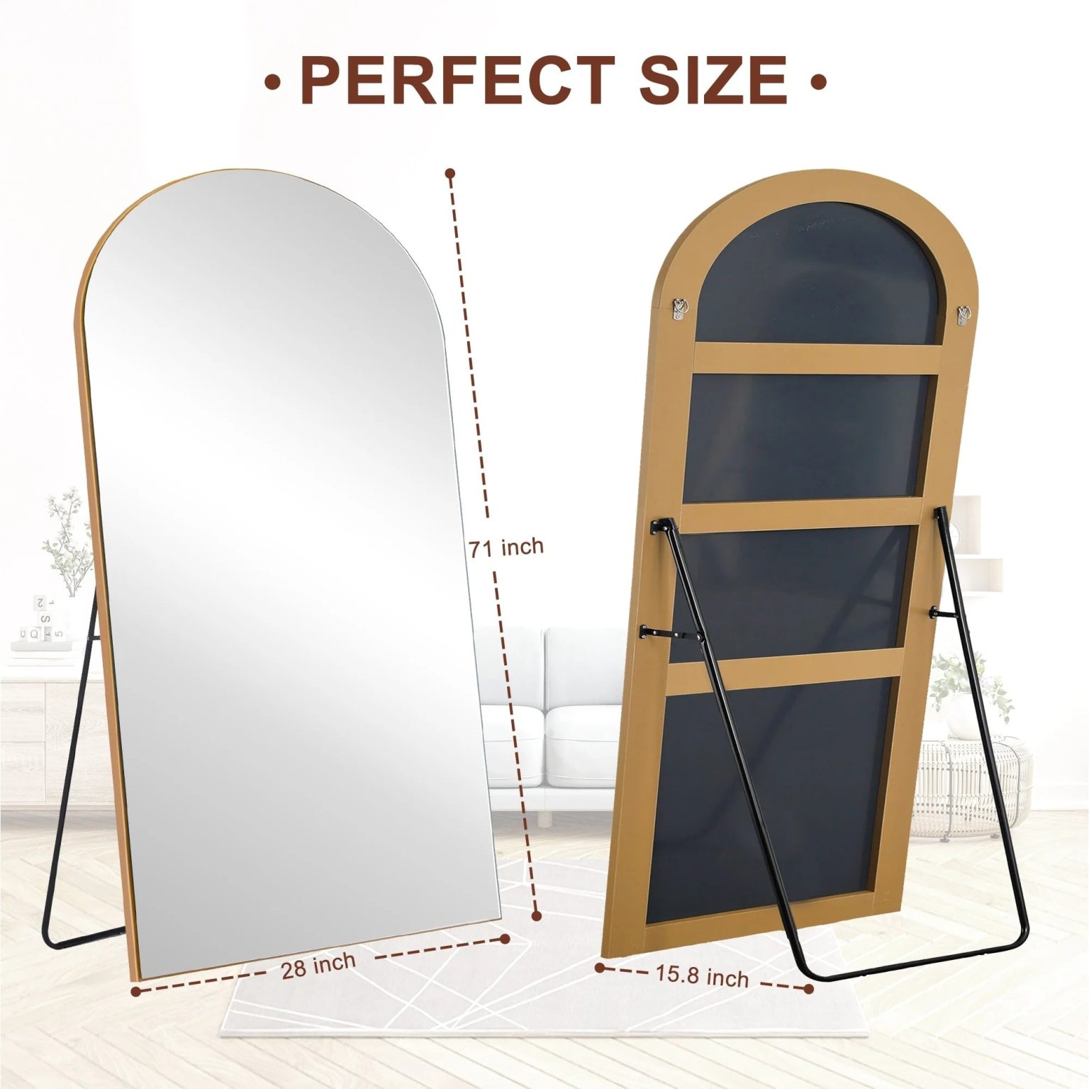 ZenVora Arched Full Length Wood Floor Mirror, Full Body Standing and Wall Mounted Mirror for Bedroom, Living Room and Home Decor