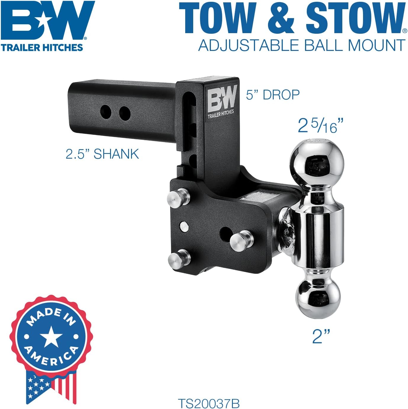 ZenVora Adjustable Trailer Hitch Ball Mount, Tow and Stow Towing Hitch with Adjustable Height