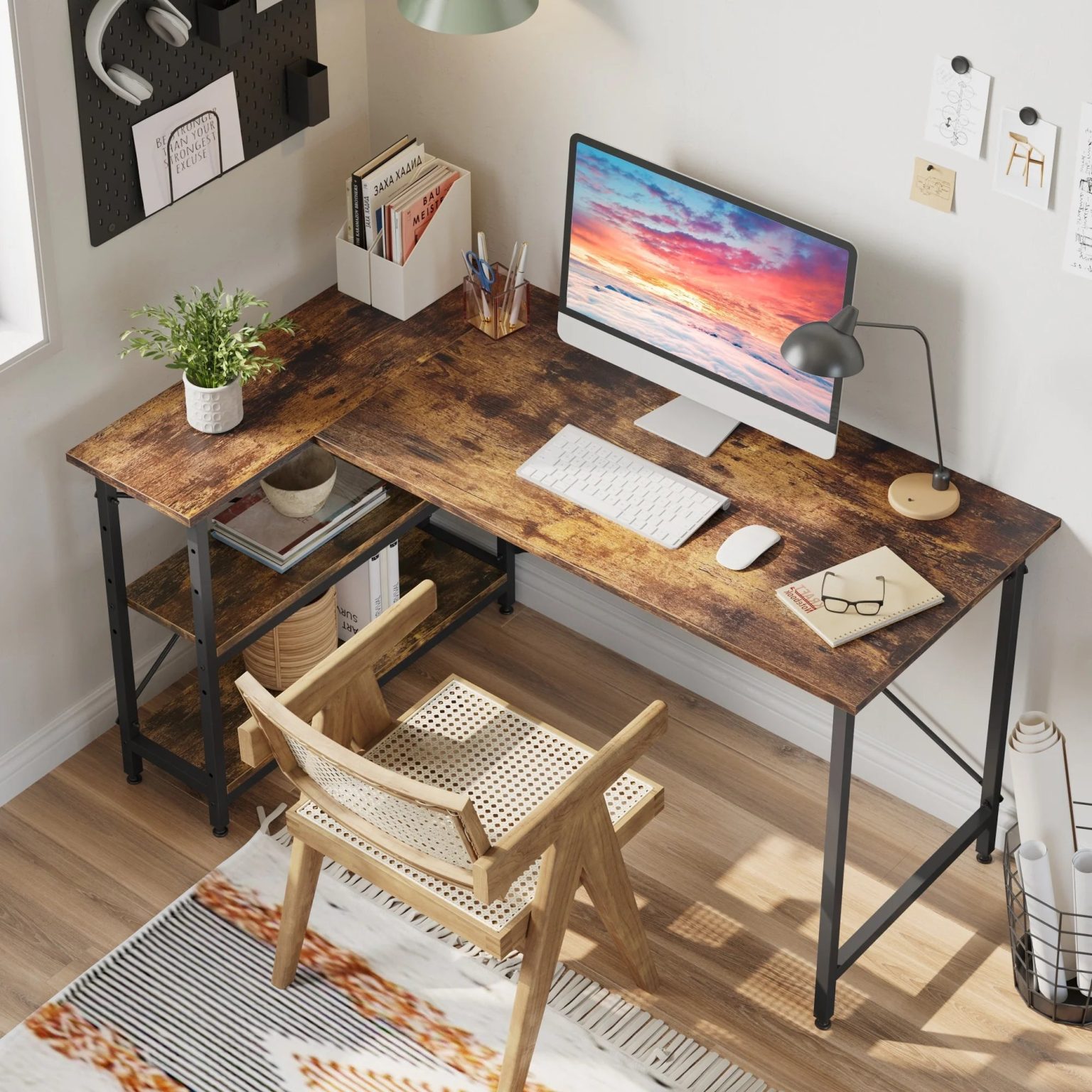 ZenVora Small L Shaped Computer Desk with Storage Shelves, Compact Corner Workstation for Home Office and Study