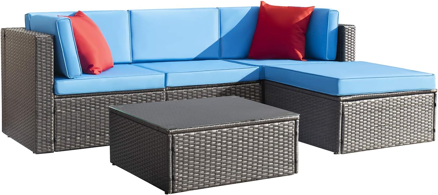 ZenVora 5-Piece All-Weather Patio Furniture Set with Cushions, Outdoor Wicker Conversation Sofa Set for Garden, Deck & Backyard