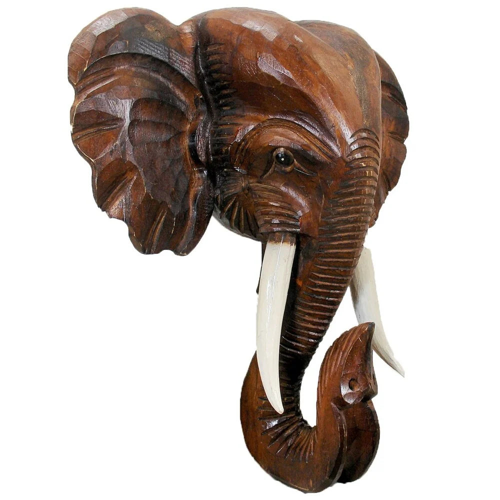 ZenVora Wooden Elephant Head Wall Decor, Decorative Animal Sculpture Wall Art for Living Room, Bedroom and Home Decoration