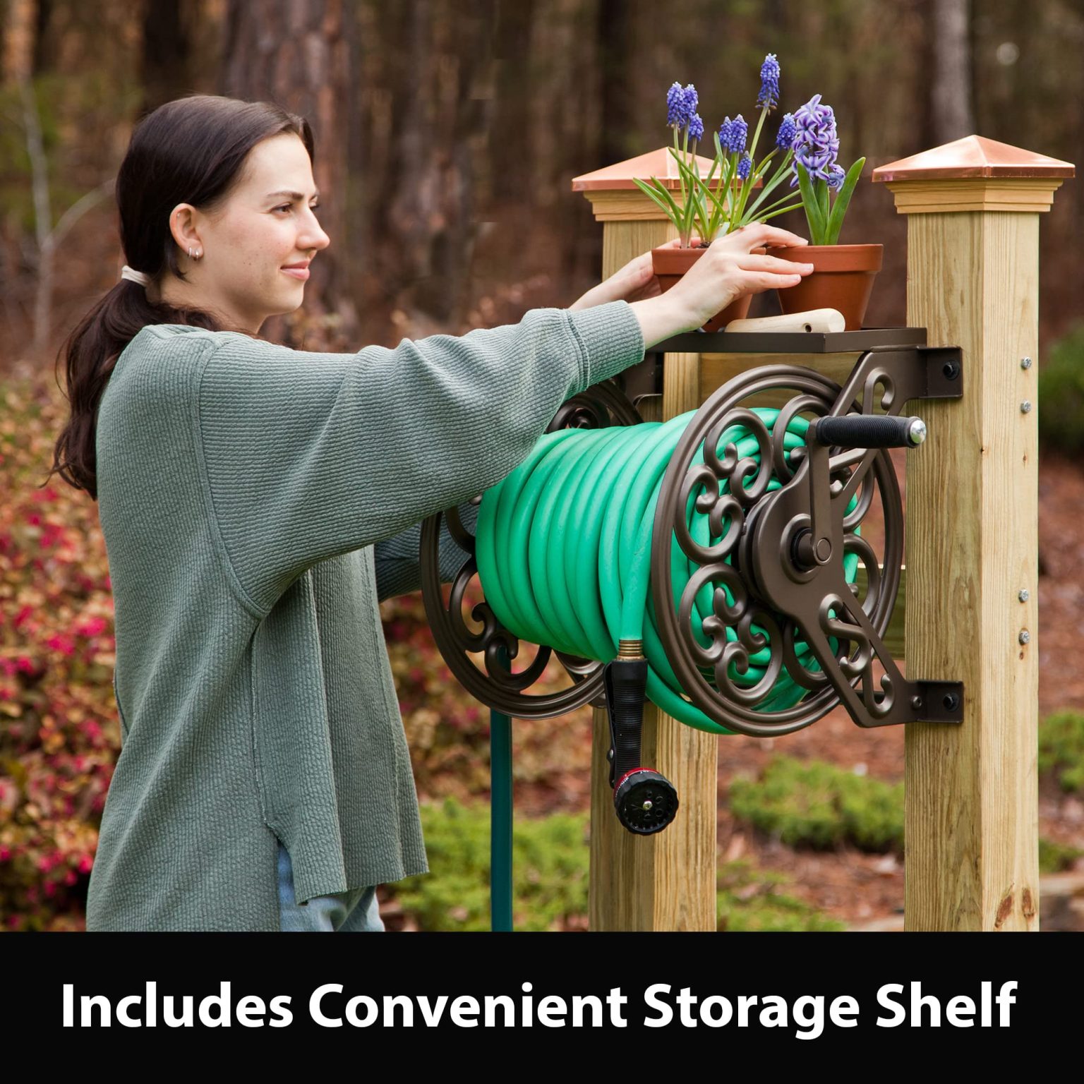 ZenVora Steel Decorative Wall-Mount Garden Hose Reel, Bronze Outdoor Hose Storage Holder