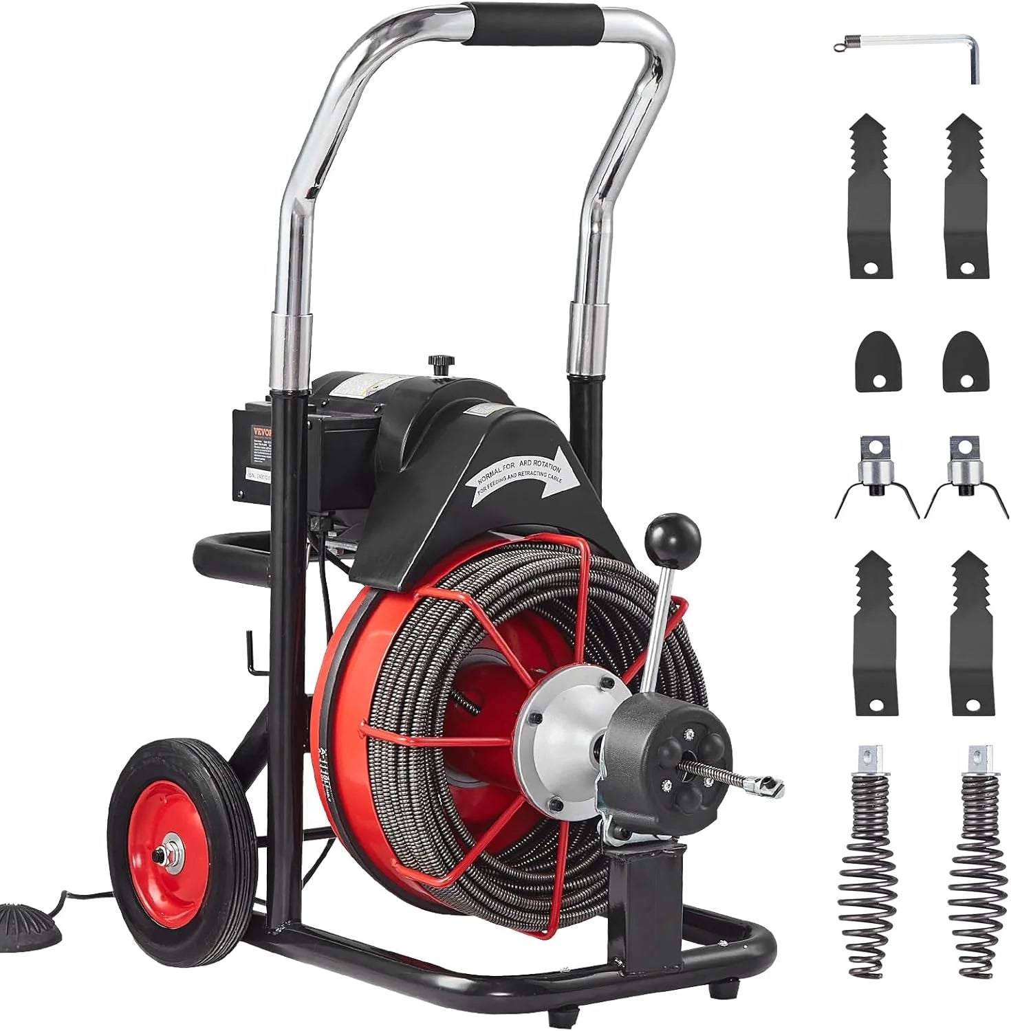 ZenVora 550W Drain Cleaning Machine, 100-Ft. x 1/2-Inch Sewer Snake Auger with 8 Cutters, Wheels and Foot Switch, for 2-4-Inch Pipes