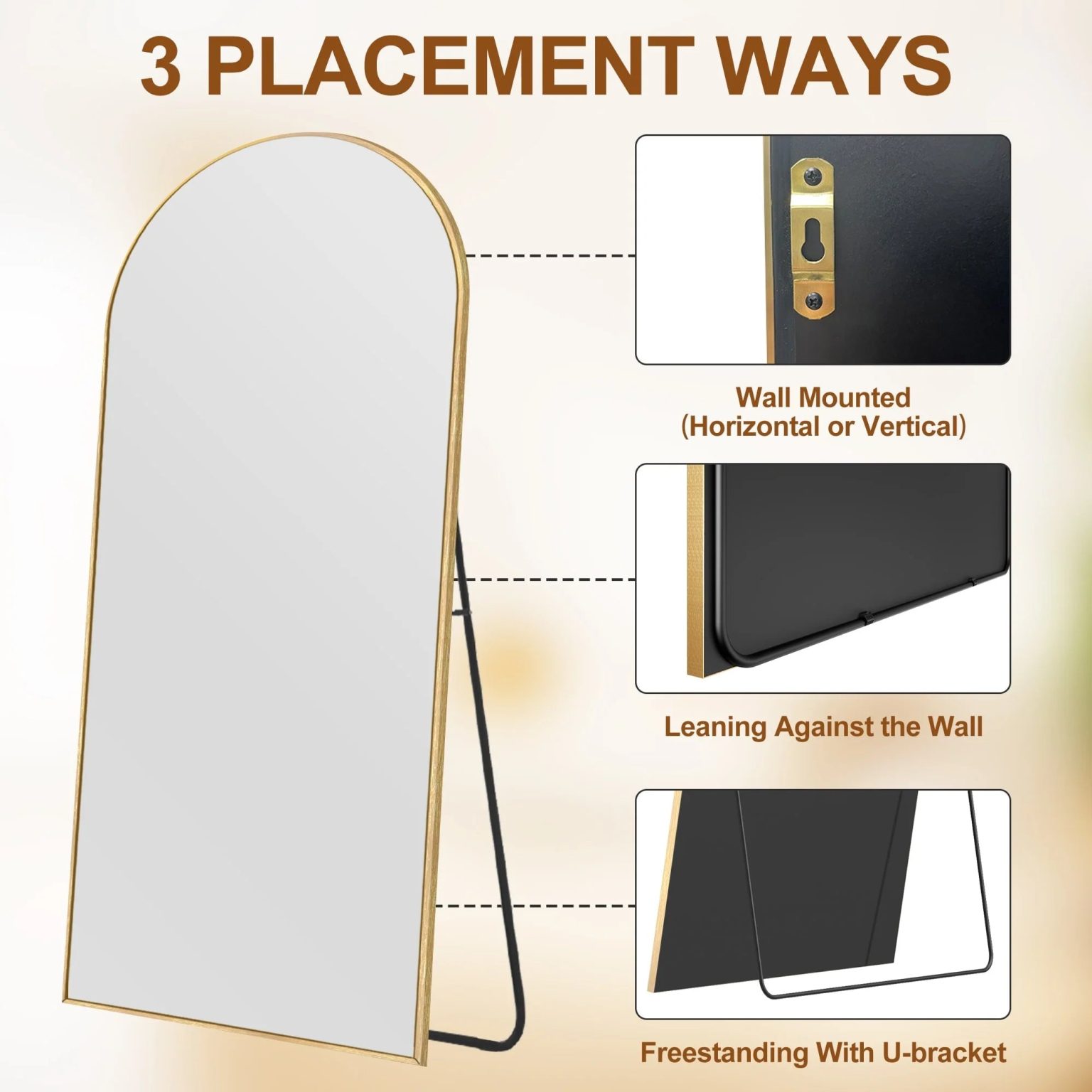 ZenVora Modern Arched Full Length Floor Mirror, Aluminum Alloy Frame Standing Full Body Mirror