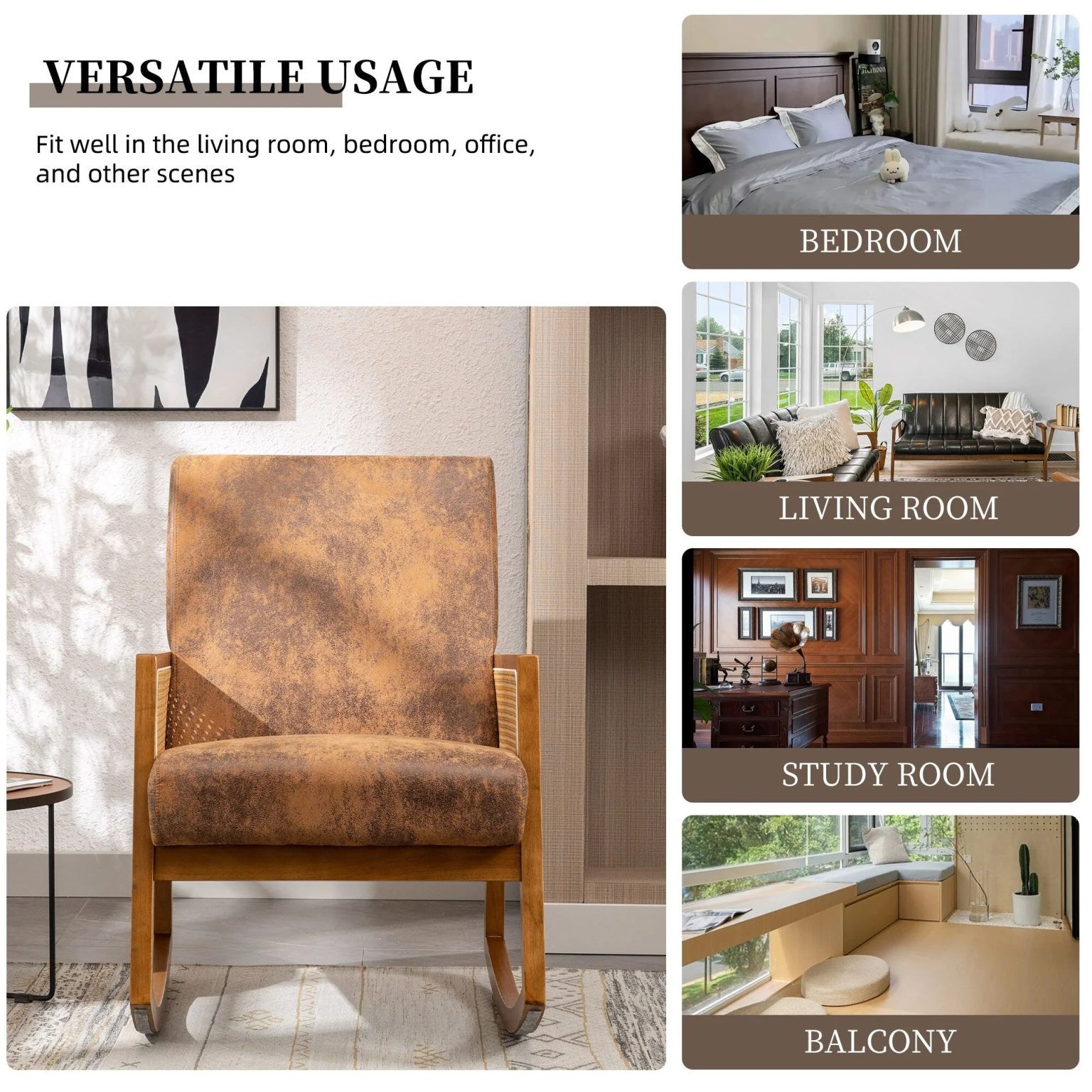 ZenVora Upholstered Tall Back Rocking Chair, Smooth Gliding Accent Armchair for Comfortable Living Room Seating