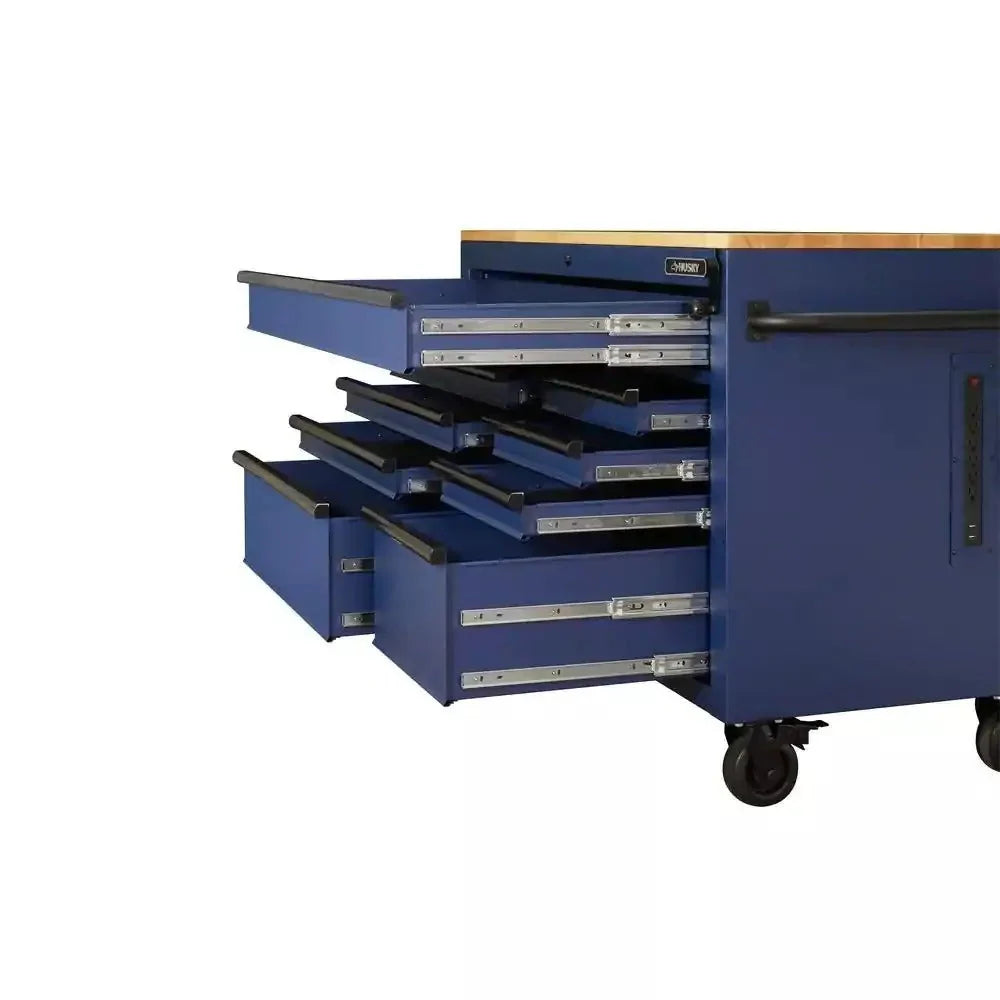 ZenVora 52-Inch 9-Drawer Mobile Workbench with Adjustable Height Wood Top, Heavy Duty Rolling Tool Cabinet