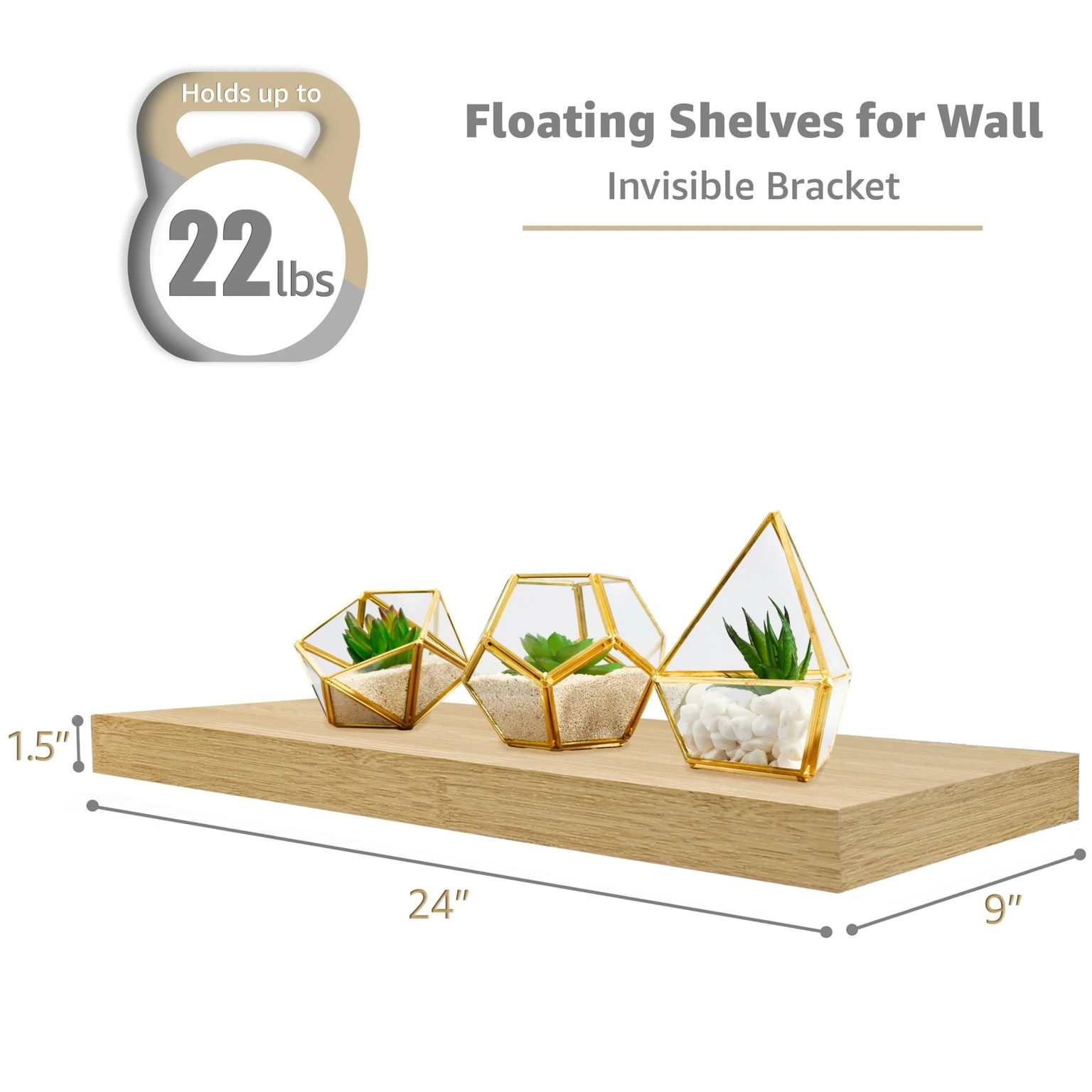 ZenVora Set of 3 Floating Wood Wall Shelves, Wall Mounted Display and Storage Shelves with Invisible Brackets for Books and Home Decor