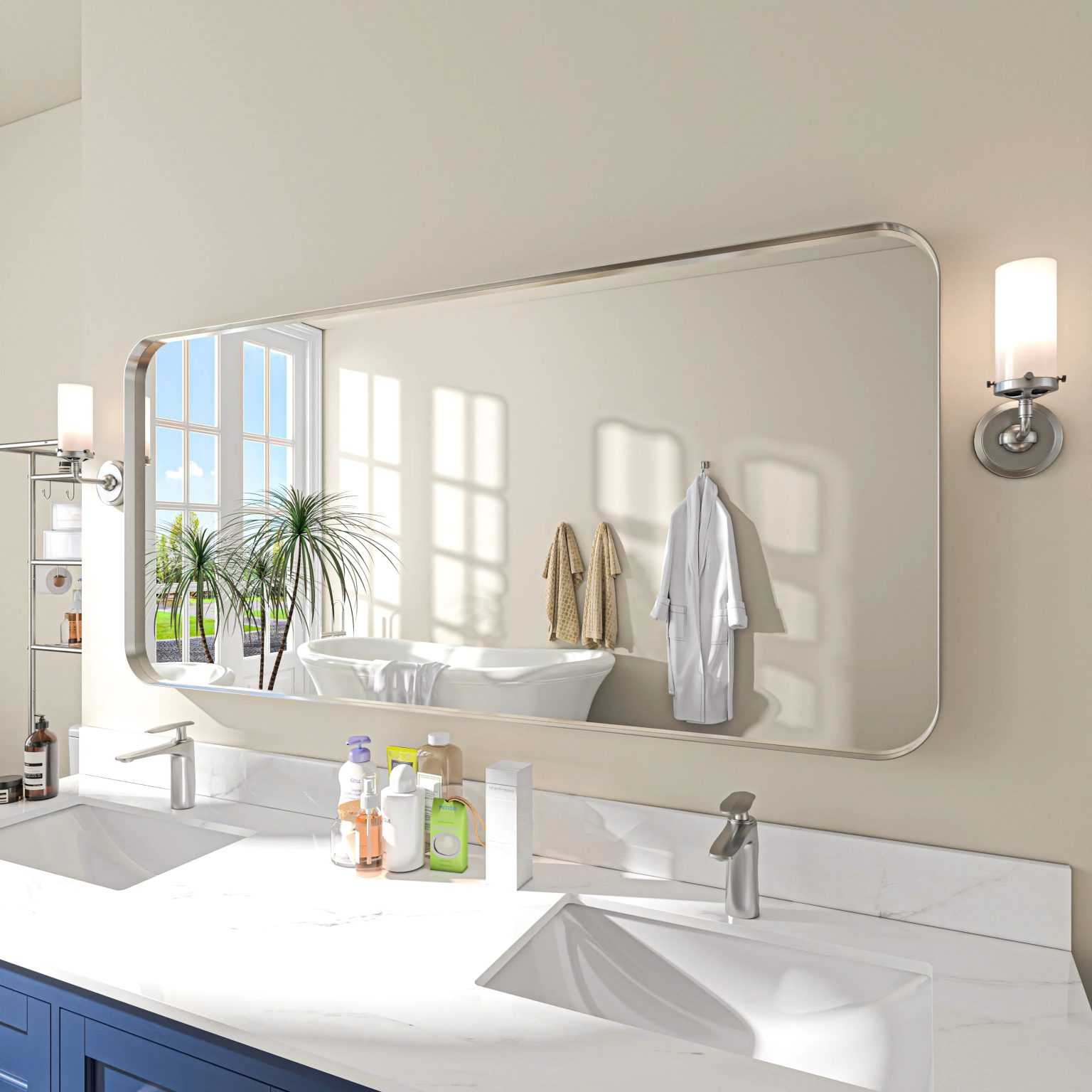 Aluminum Alloy Rounded Corner Vanity Mirror, Modern Wall Mounted Mirror for Bathroom, Bedroom and Home Decor