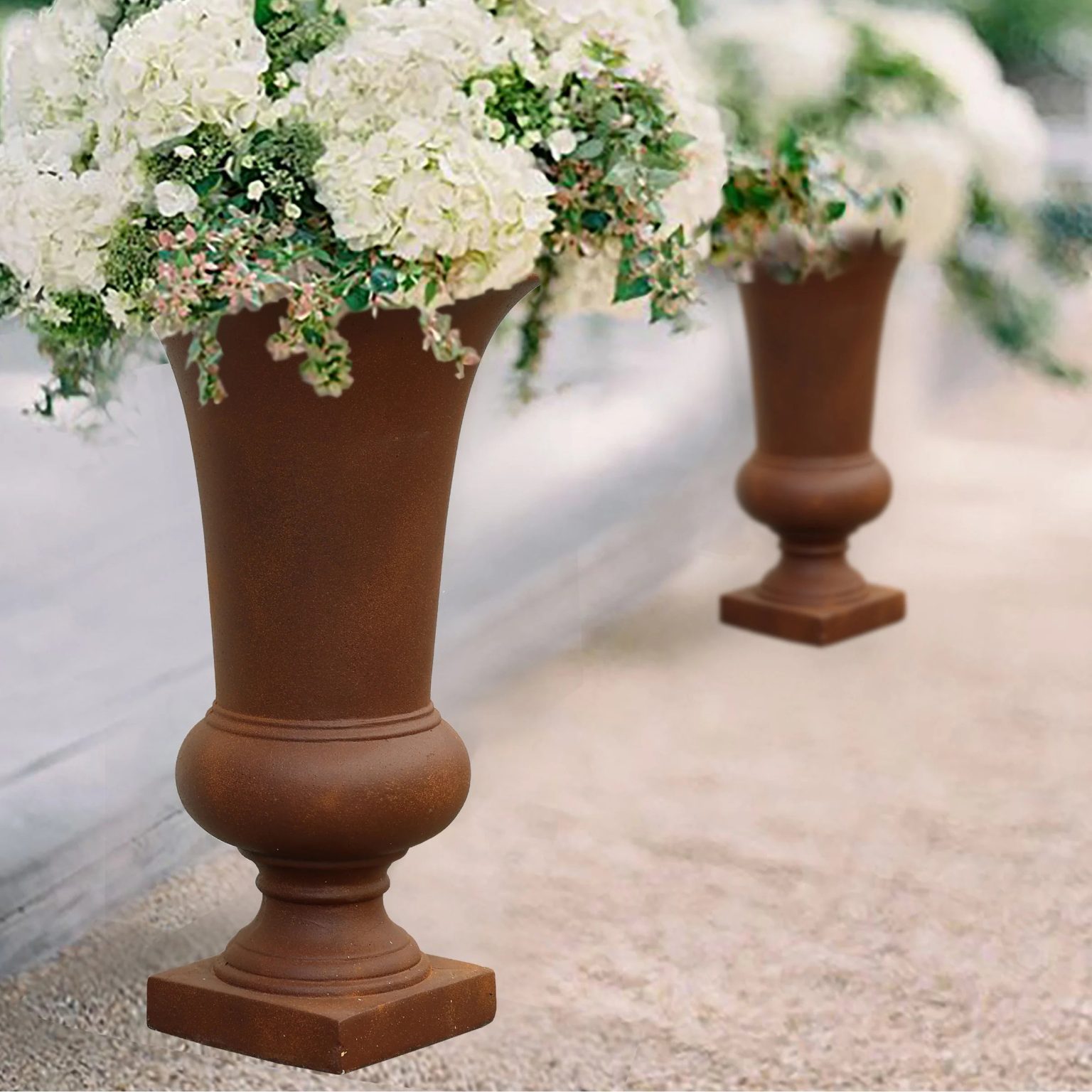 ZenVora 22.75" Tall Handmade Fiber Stone Urn Planter Pot, Decorative Outdoor Garden Flower Container for Patio and Home