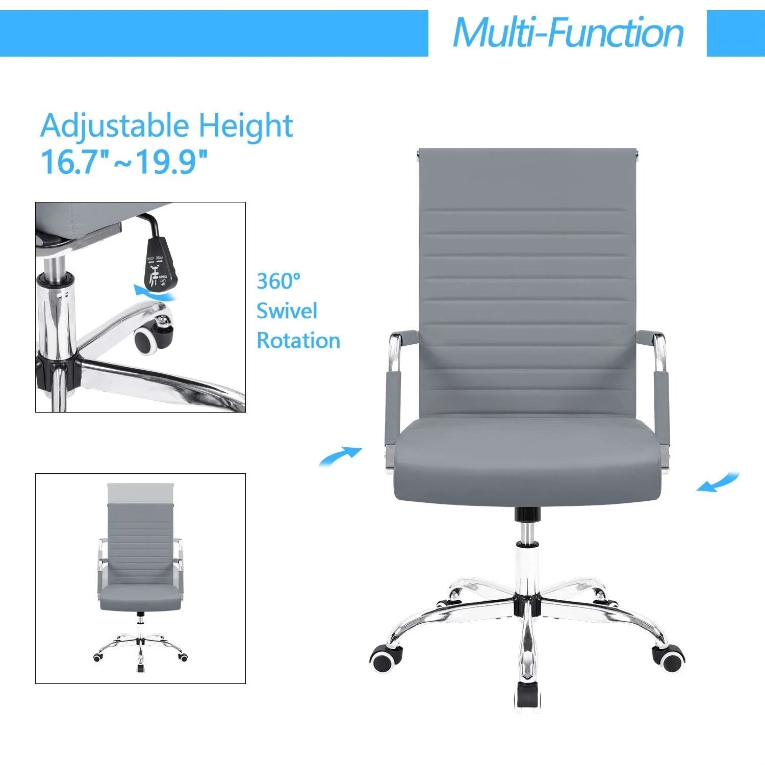 ZenVora Ergonomic Ribbed Office Chair, Modern Computer Desk Chair with Comfortable Upholstered Seat for Home and Office