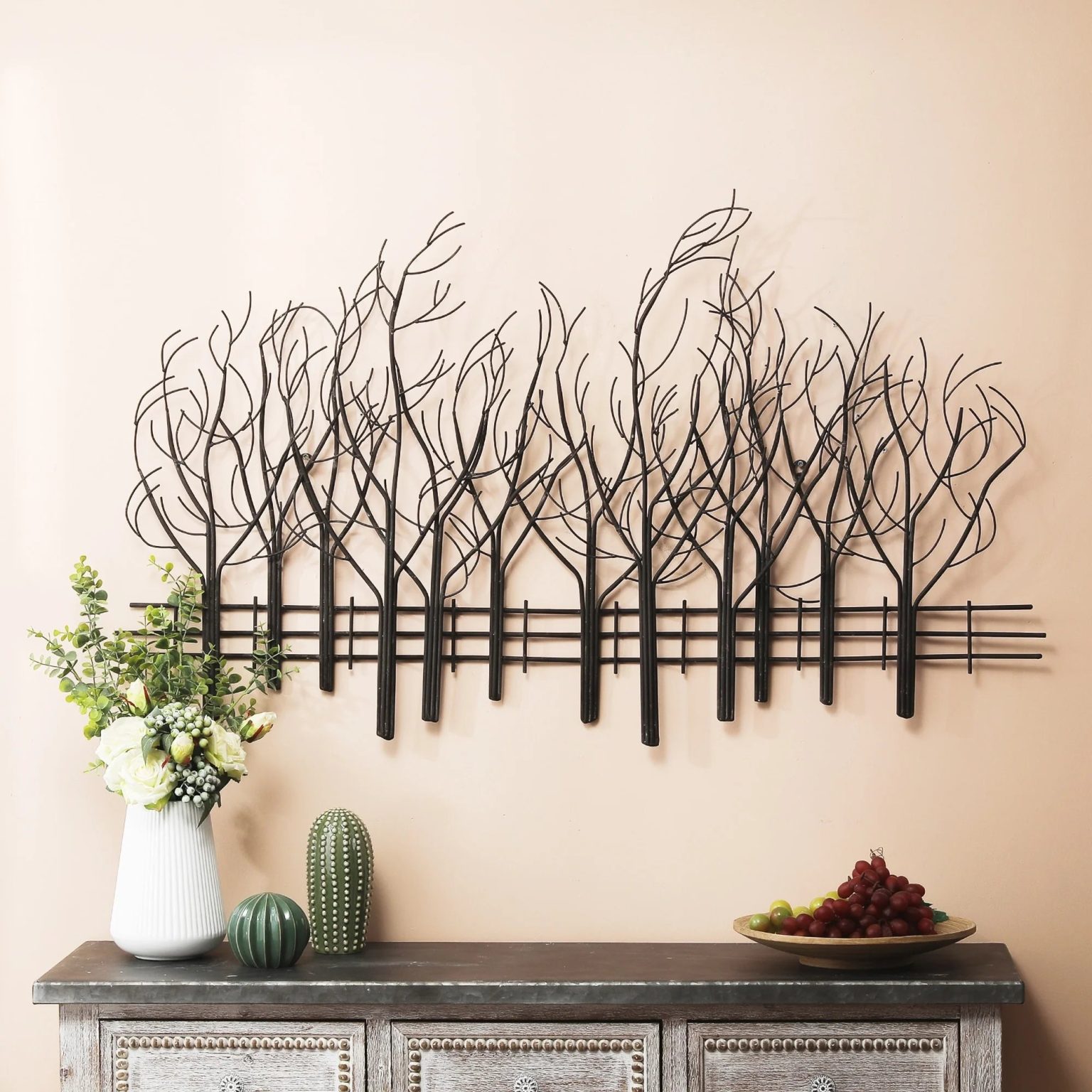 ZenVora Black Metal Tree Wall Decor, Modern Forest Design Wall Art Sculpture for Living Room, Bedroom and Home Decoration